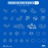 Trees in Top View 2: Sketchy Tree Plan Vectors (30 Designs)