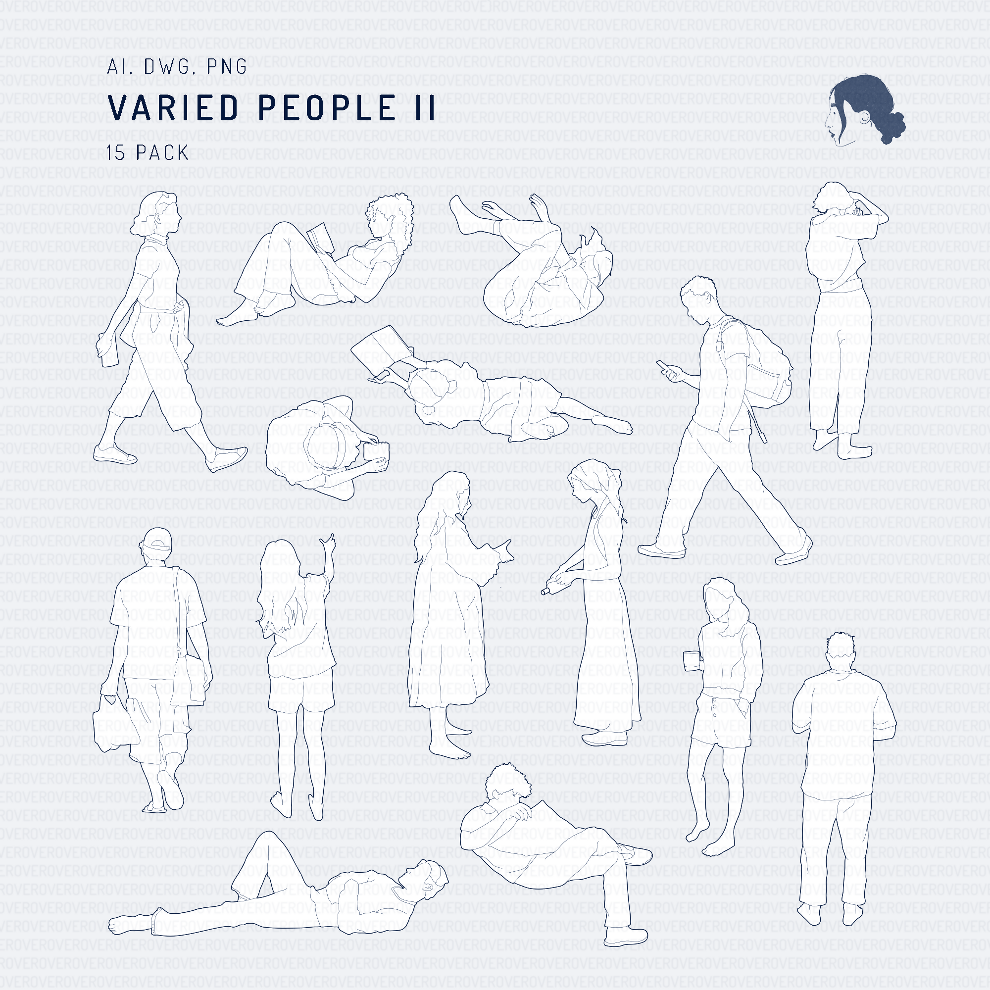 Varied People II — CAD block set for architectural drawings, preview 1 of 5