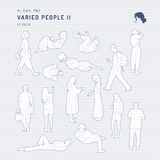 Varied People II Line Drawings (15 Figures, AI, DWG, PNG)