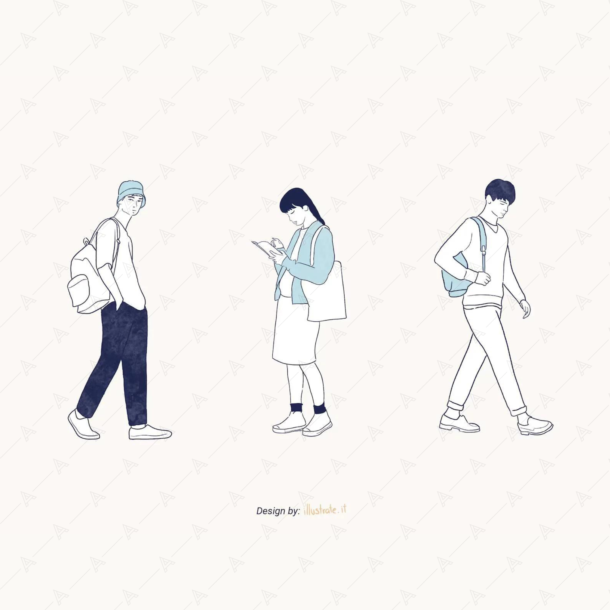 Vector Line Art People Walking Pack — cutout pack for architectural visualisation, preview 2 of 4