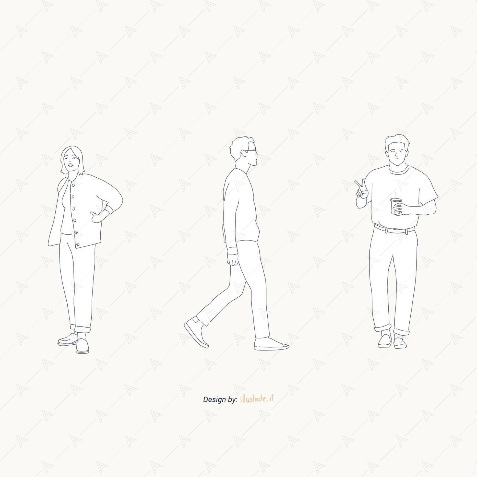 Vector Line Art People Walking Pack — cutout pack for architectural visualisation, preview 3 of 4