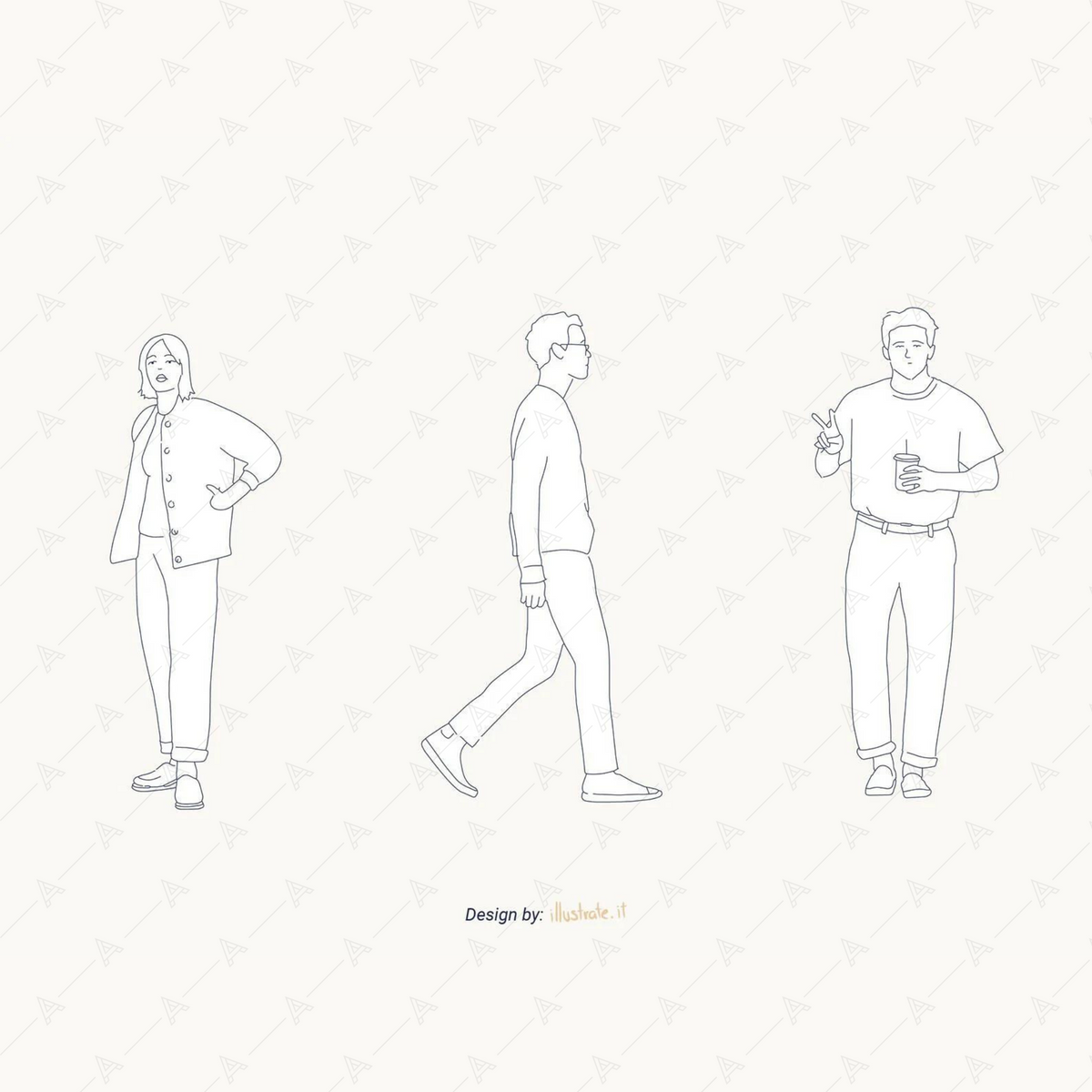 Vector Line Art People Walking Pack — cutout pack for architectural visualisation, preview 3 of 4