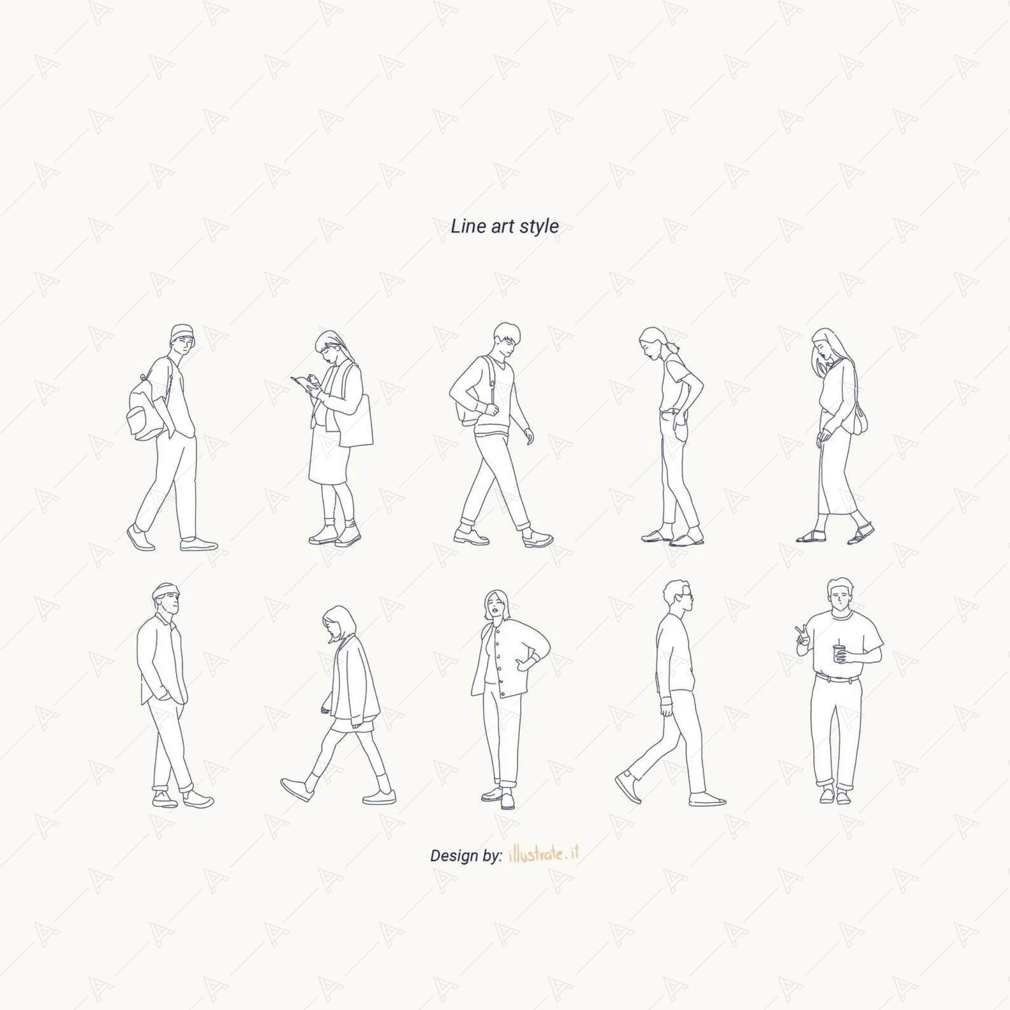 Vector Line Art People Walking Pack — cutout pack for architectural visualisation, preview 4 of 4