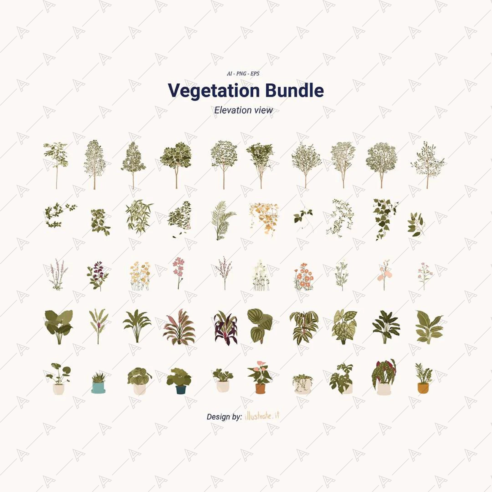 Vector Vegetation Bundle Pack — cutout pack for architectural visualisation, preview 1 of 4
