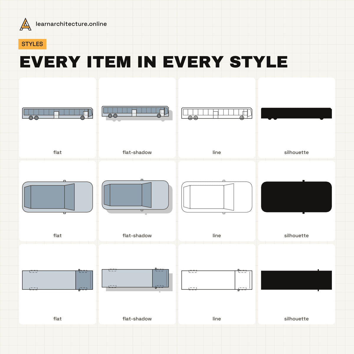 Vehicles Top & Side View Vector Pack all styles