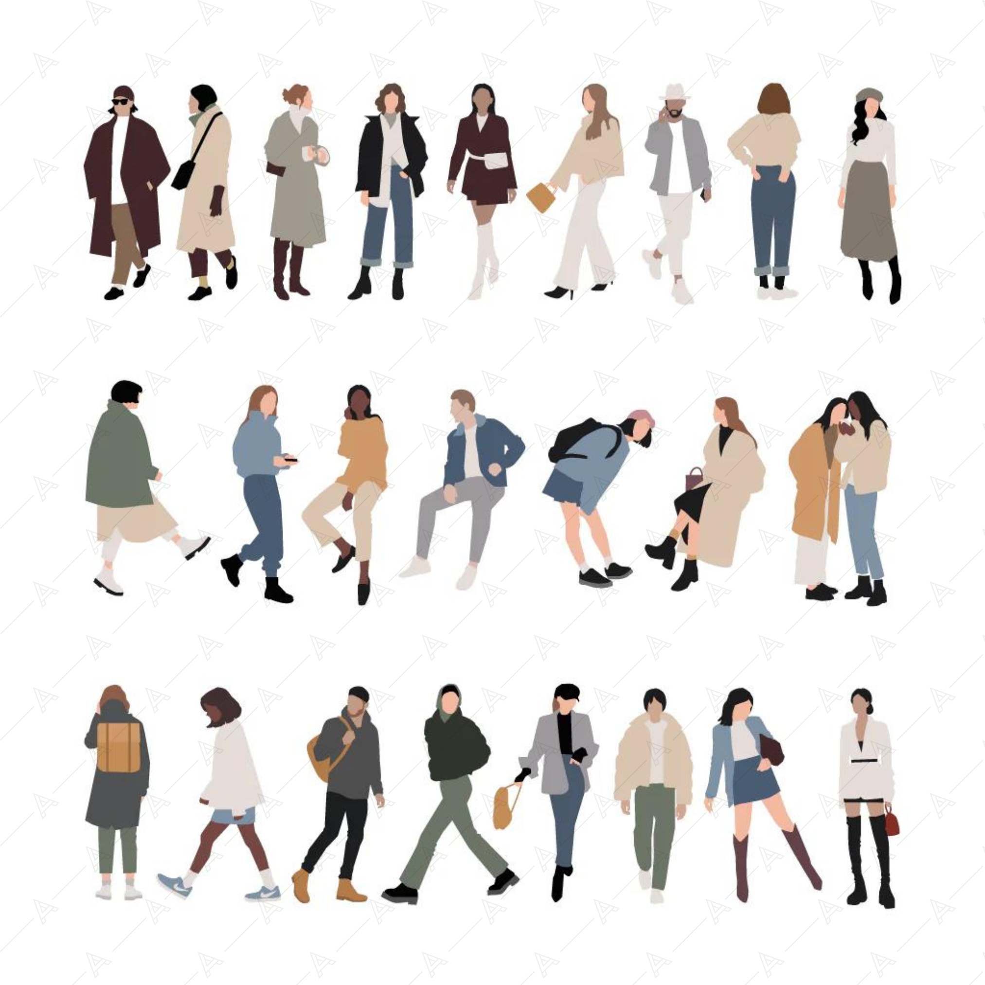 Walking People (24 Objects) — cutout pack for architectural visualisation, preview 1 of 3