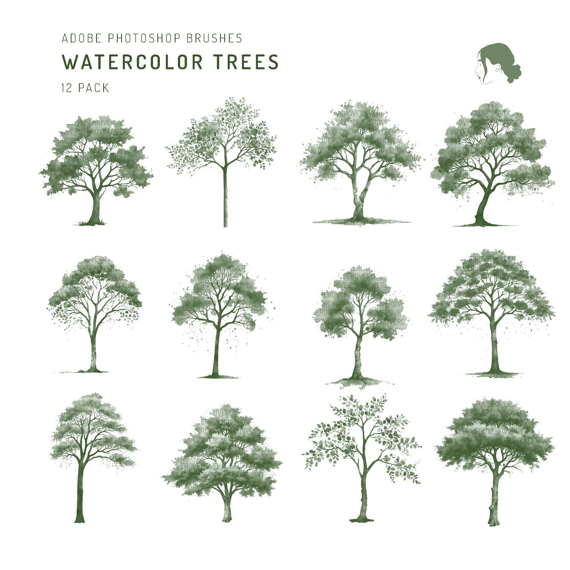Watercolor Trees Brushset — brush set for architectural drawings, preview 1 of 5