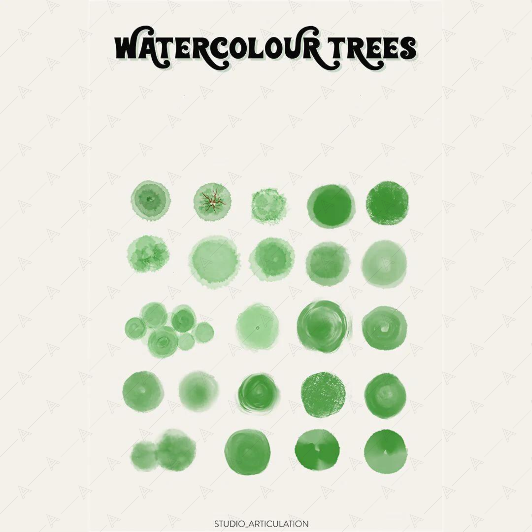 Watercolour Trees (Front And Top View) — cutout pack for architectural visualisation, preview 1 of 2