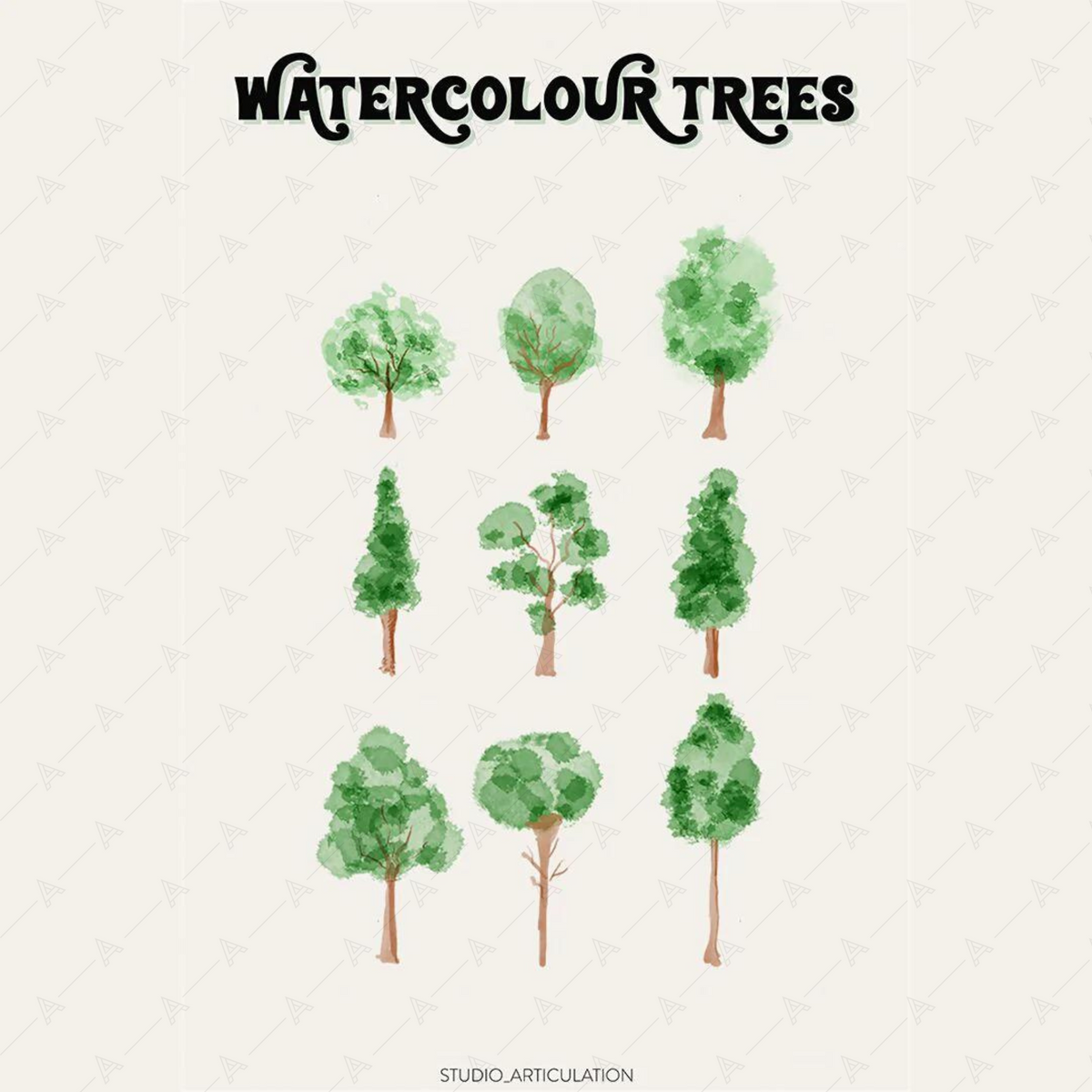 Watercolour Trees (Front And Top View) — cutout pack for architectural visualisation, preview 2 of 2
