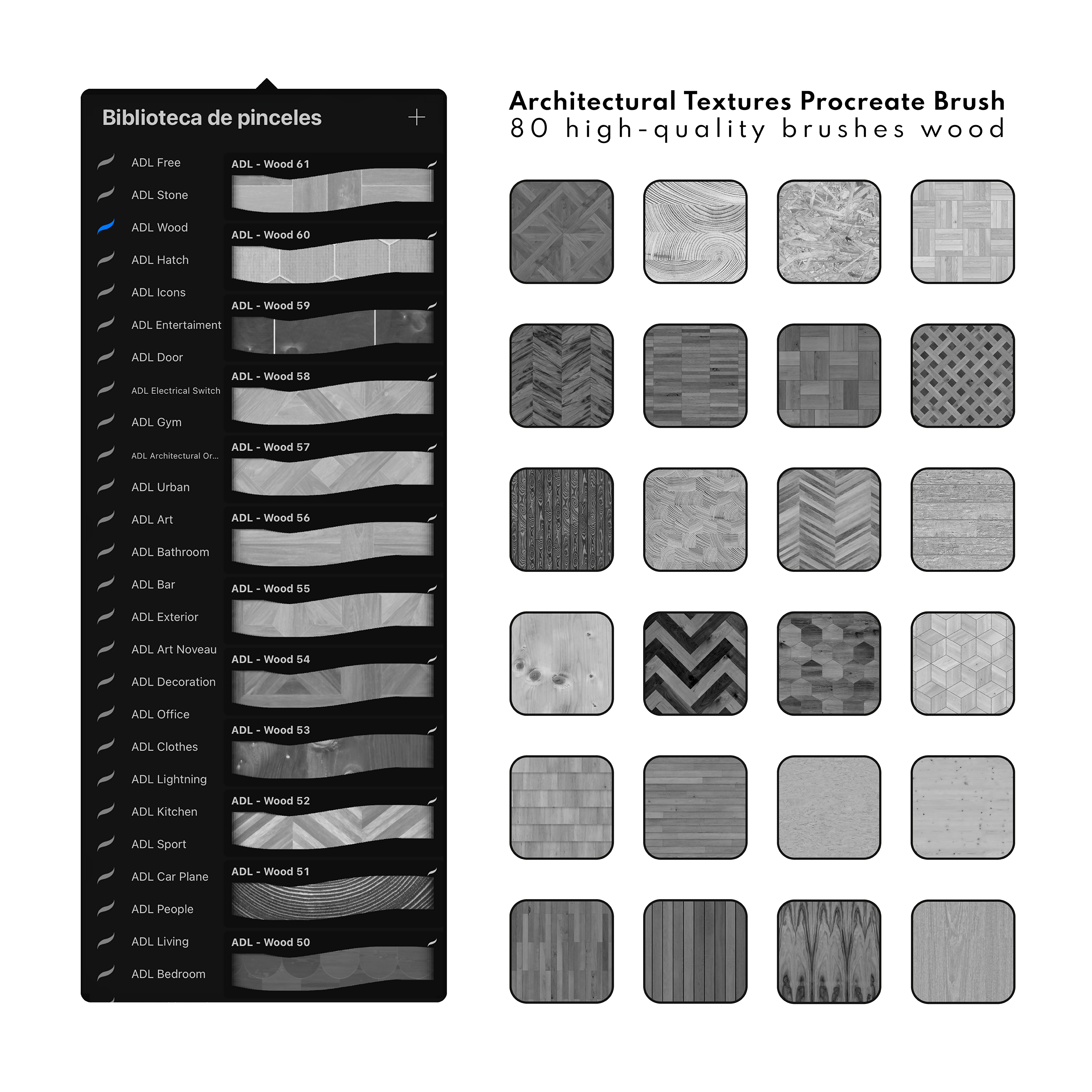 Wood Texture Brush Procreate Architecture — Procreate brush set for architectural sketching
