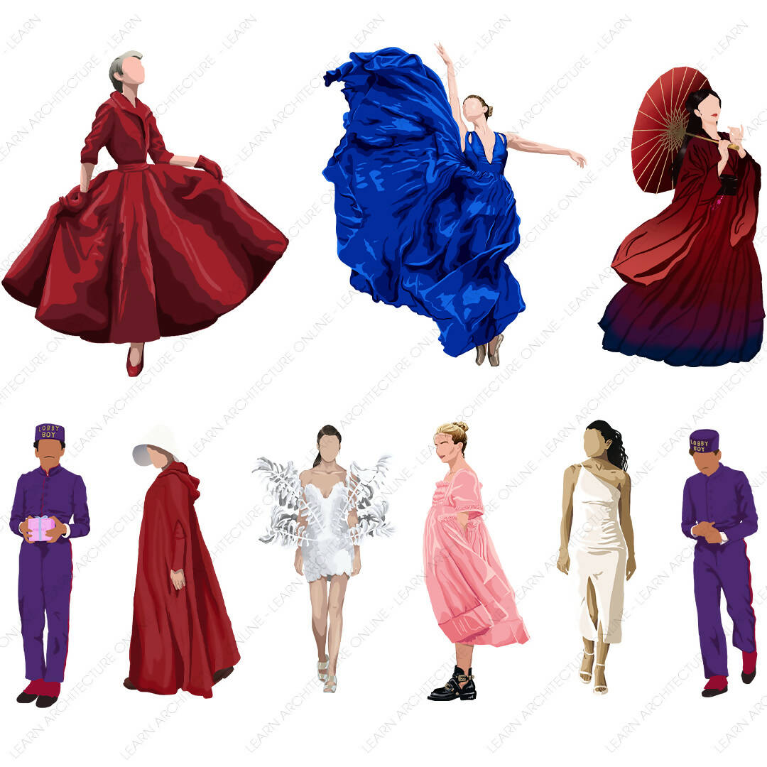 9 Illustrated Human Cutouts — cutout pack for architectural visualisation