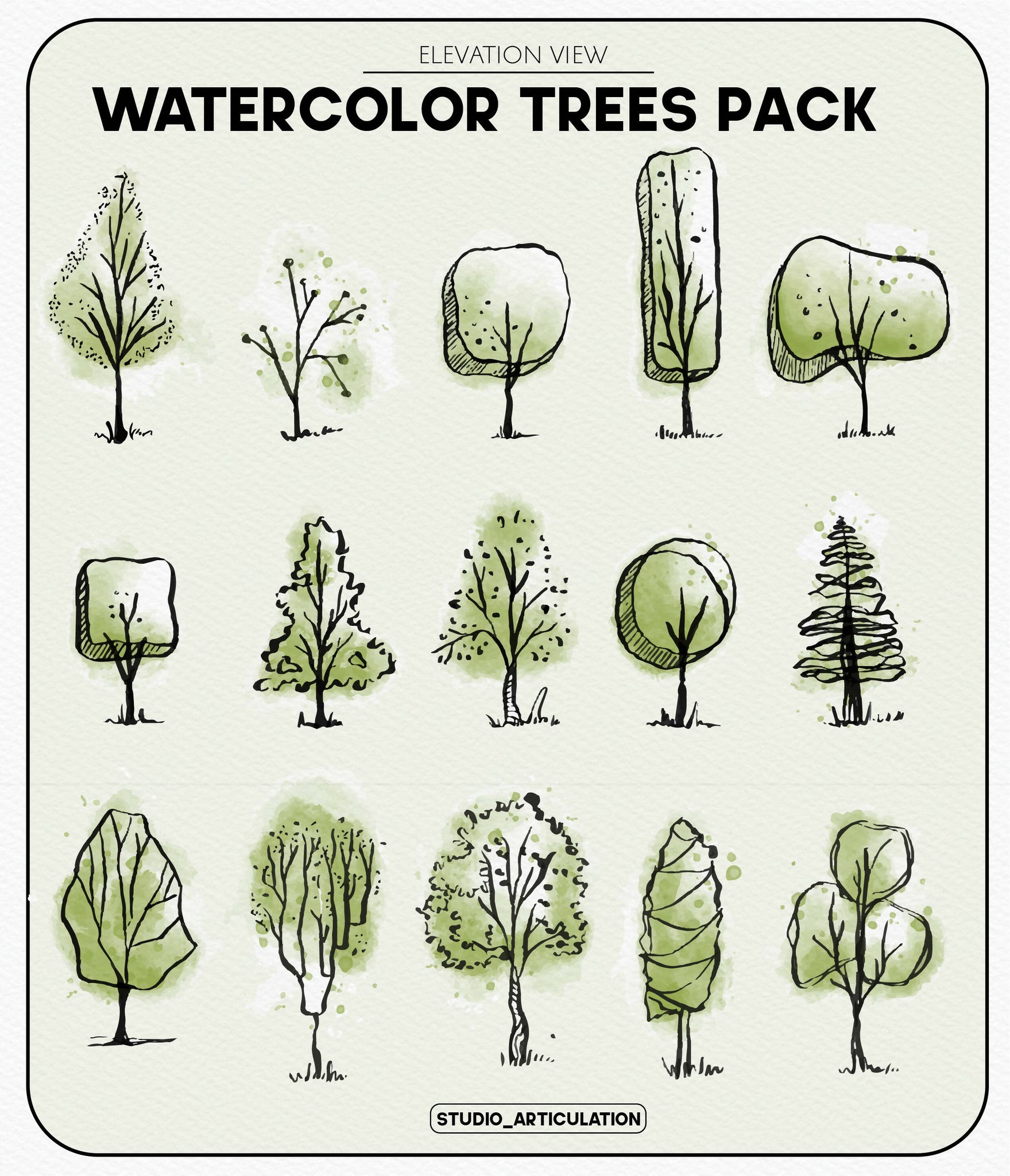 Watercolor Vector Trees Pack | Learn Architecture Online