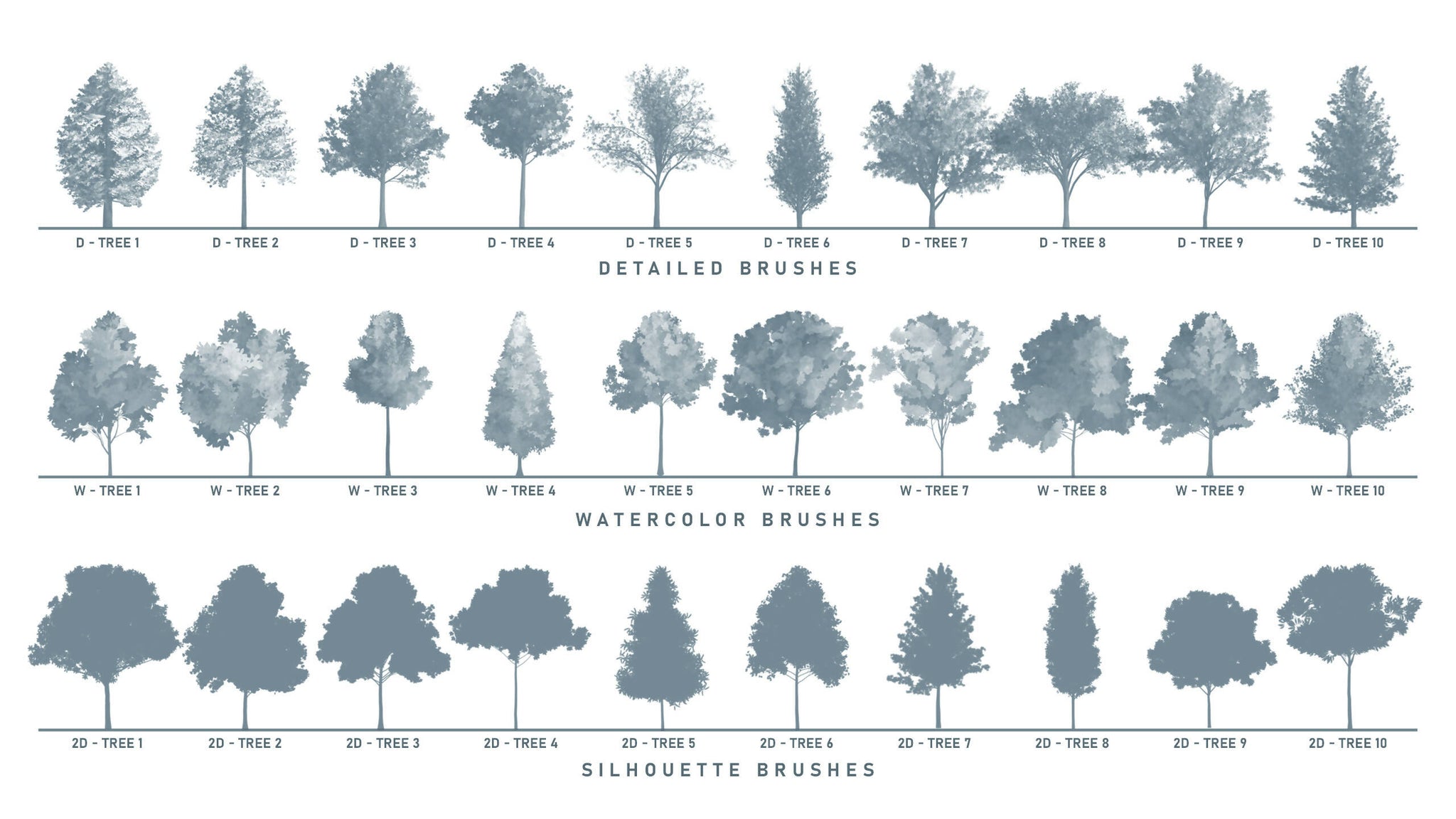 Sketchy Tree Elevations to download - over 50 combinations