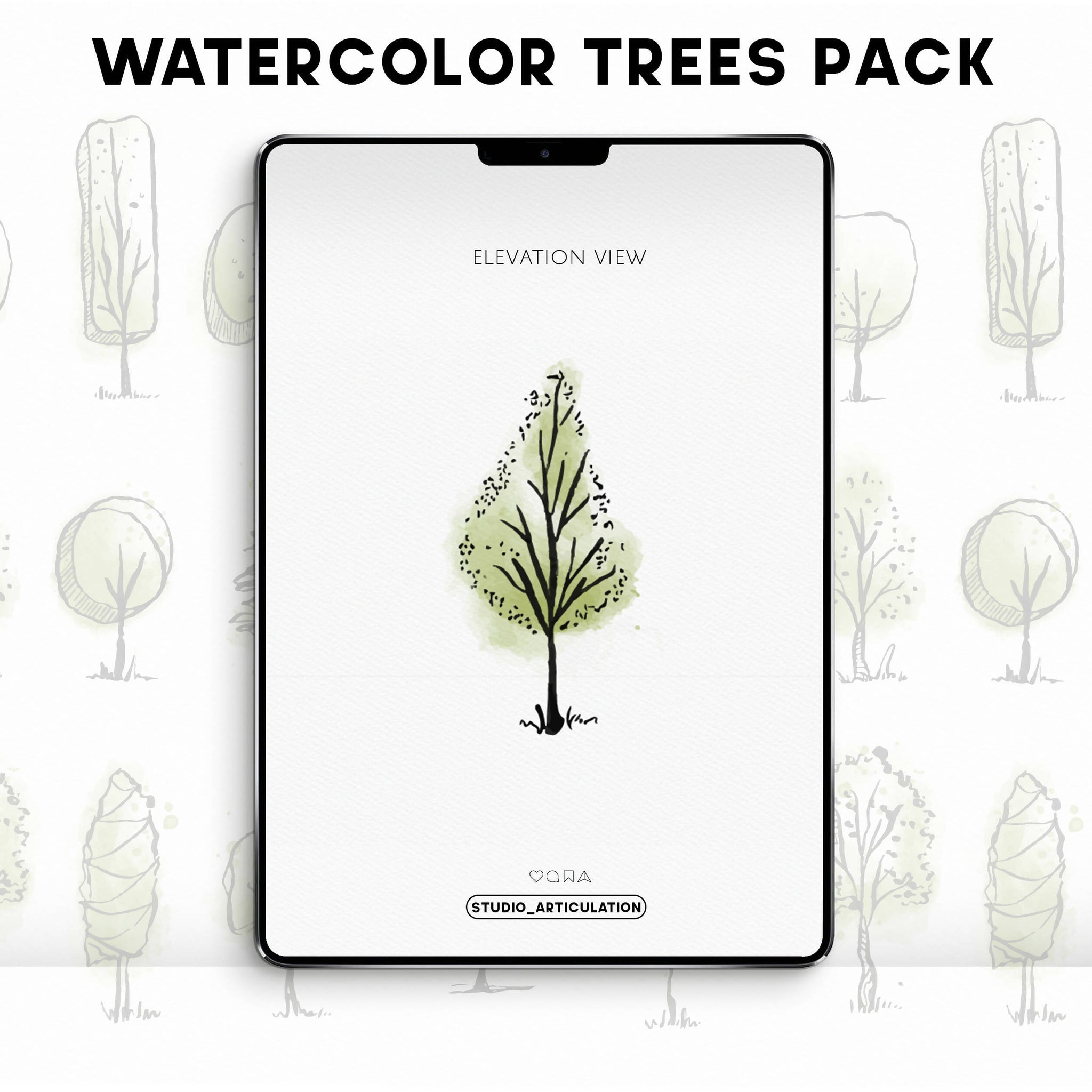 Watercolor Vector Trees Pack | Learn Architecture Online