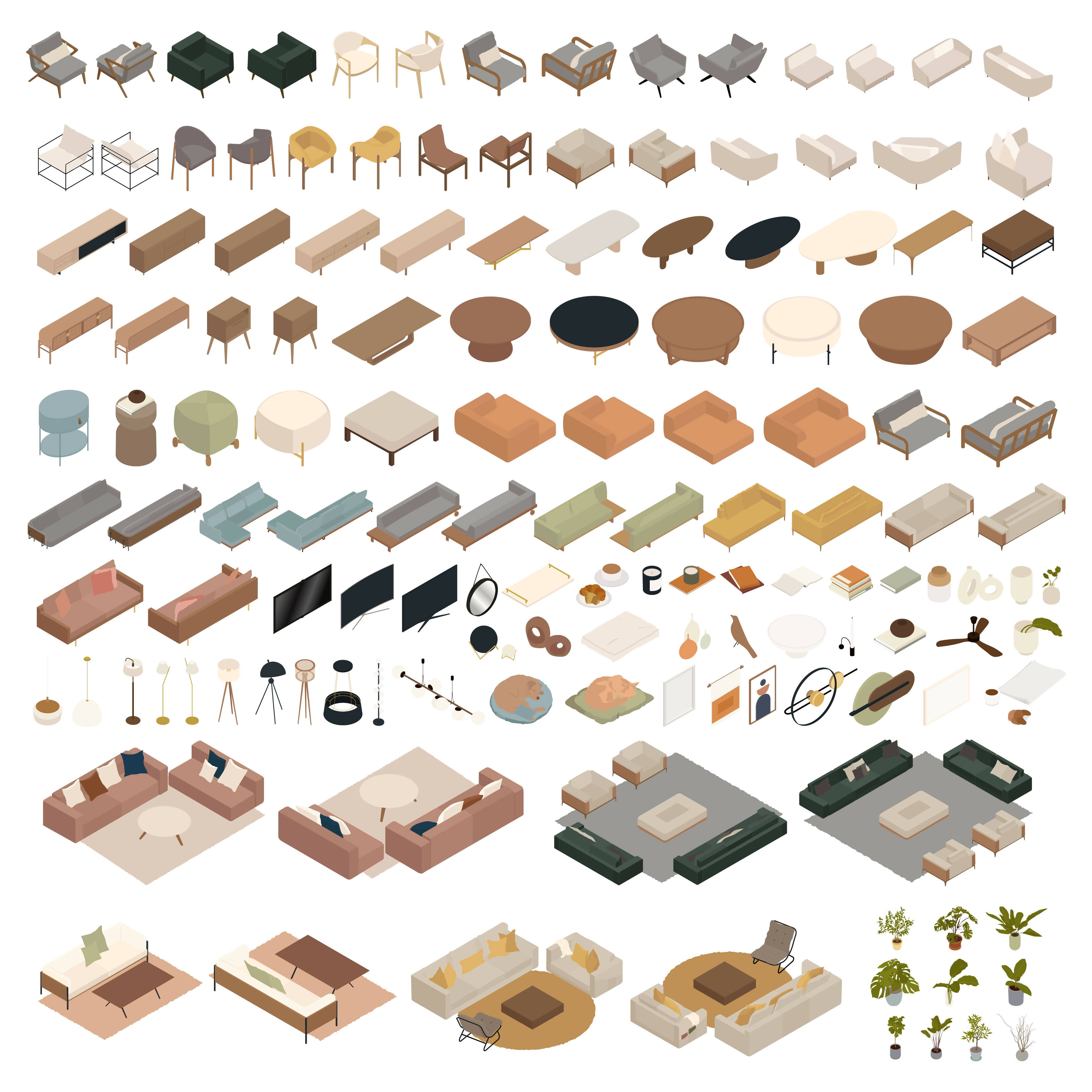 Isometric Living Room Library (140 figures) | Learn Architecture Online