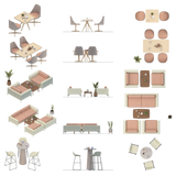 Cutout Axo, Top and Front View Bar Furniture Cutout Pack
