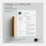 Minimal Resume Template Bundle (15 Sets: CV, Cover Letter, Reference)