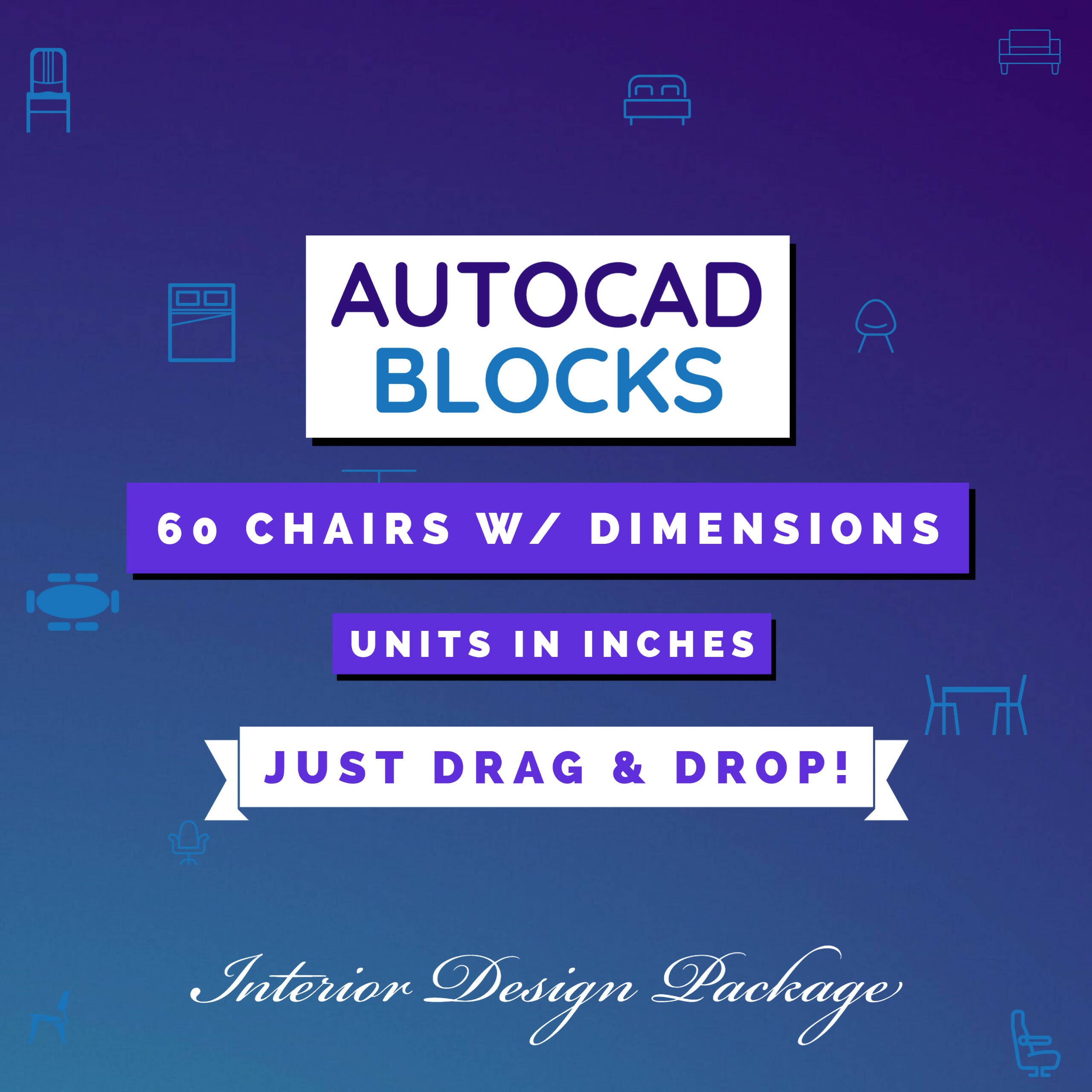 Autocad Blocks | A collection of 60 Chairs — CAD block set for architectural drawings, preview 1 of 4