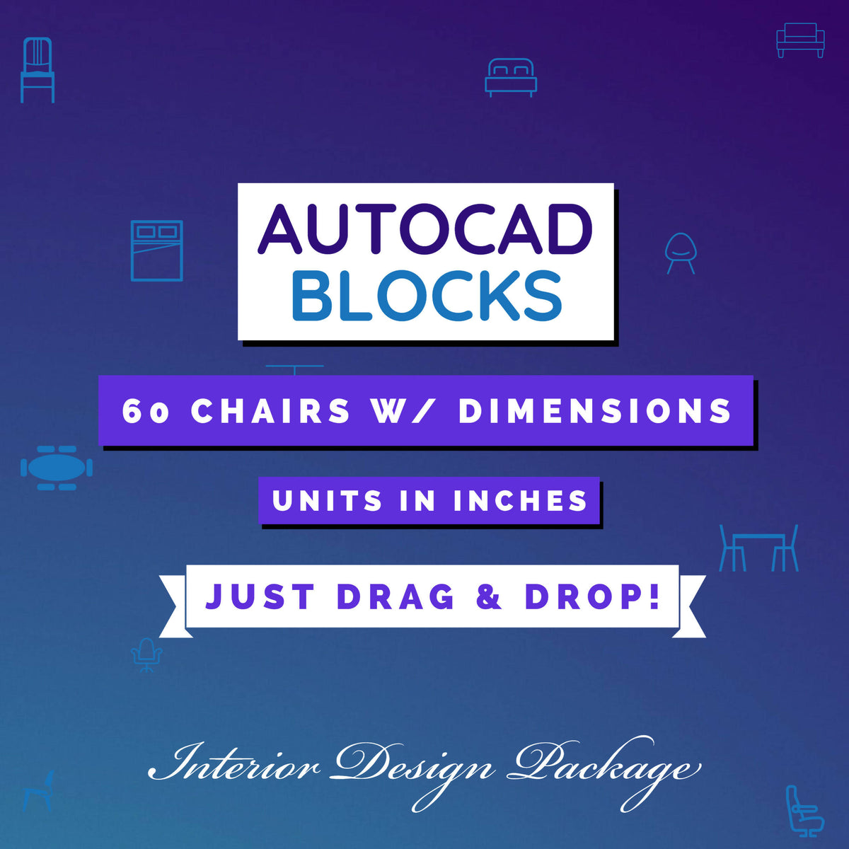 Autocad Blocks | A collection of 60 Chairs — CAD block set for architectural drawings, preview 1 of 4