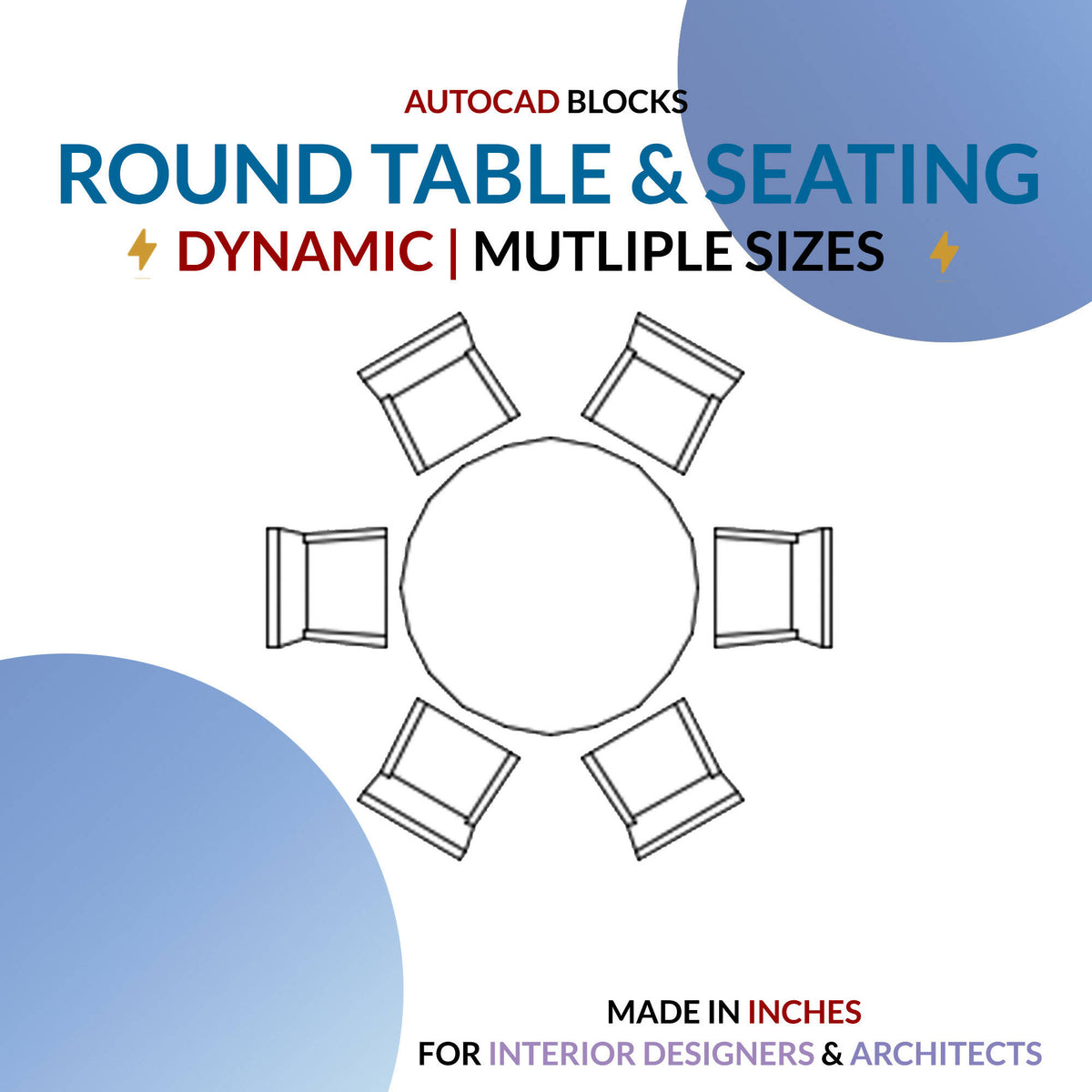 Autocad Dynamic Block | Round Tables with Seating Options | For Interior Designers — CAD block set, preview 1 of 2