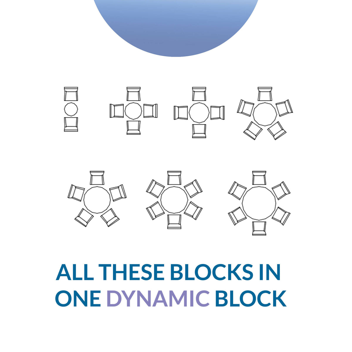 Autocad Dynamic Block | Round Tables with Seating Options | For Interior Designers — CAD block set, preview 2 of 2
