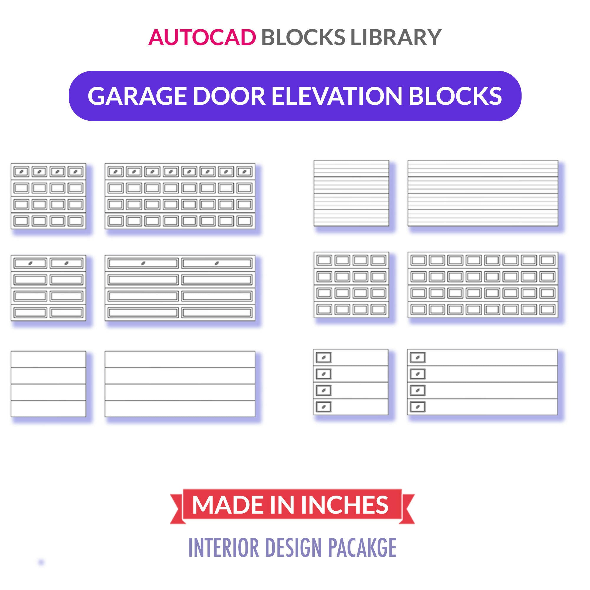 Autocad Standard Garage Door Blocks | Elevations — CAD block set for architectural drawings