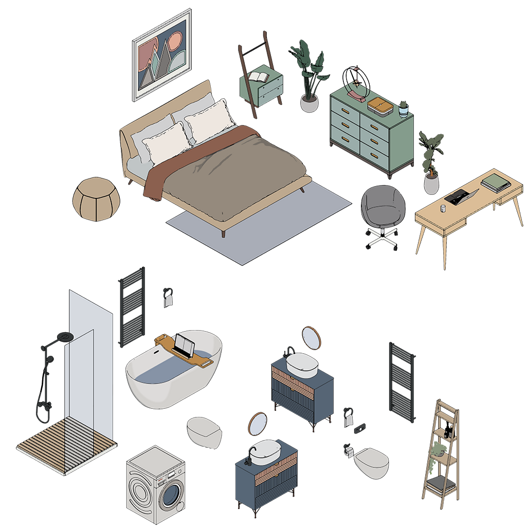 Axonometric Home Furniture Cutout Pack — cutout pack for architectural visualisation, preview 3 of 3