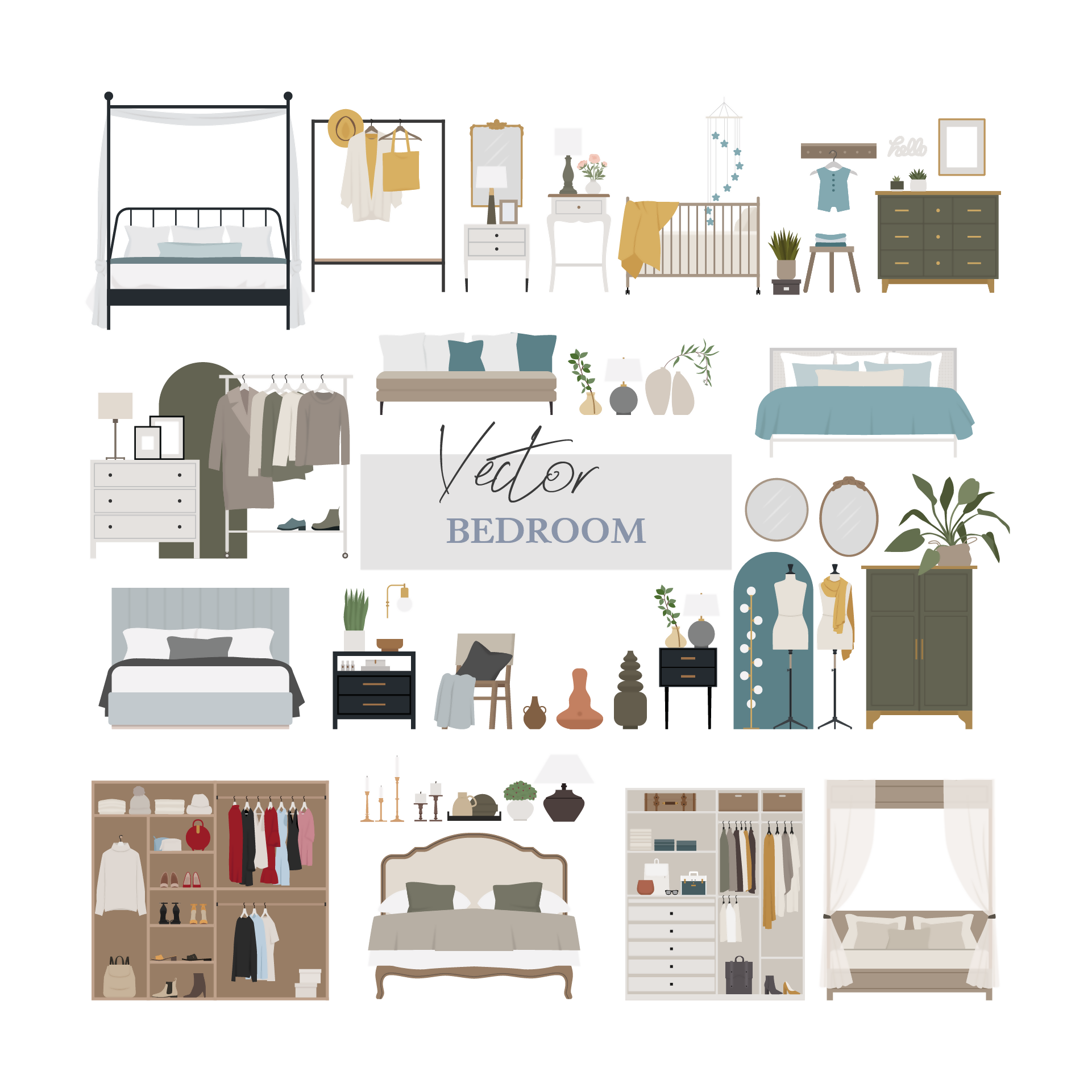 Bedroom & Wardrobe Furniture Cutouts Pack — cutout pack for architectural visualisation, preview 1 of 9