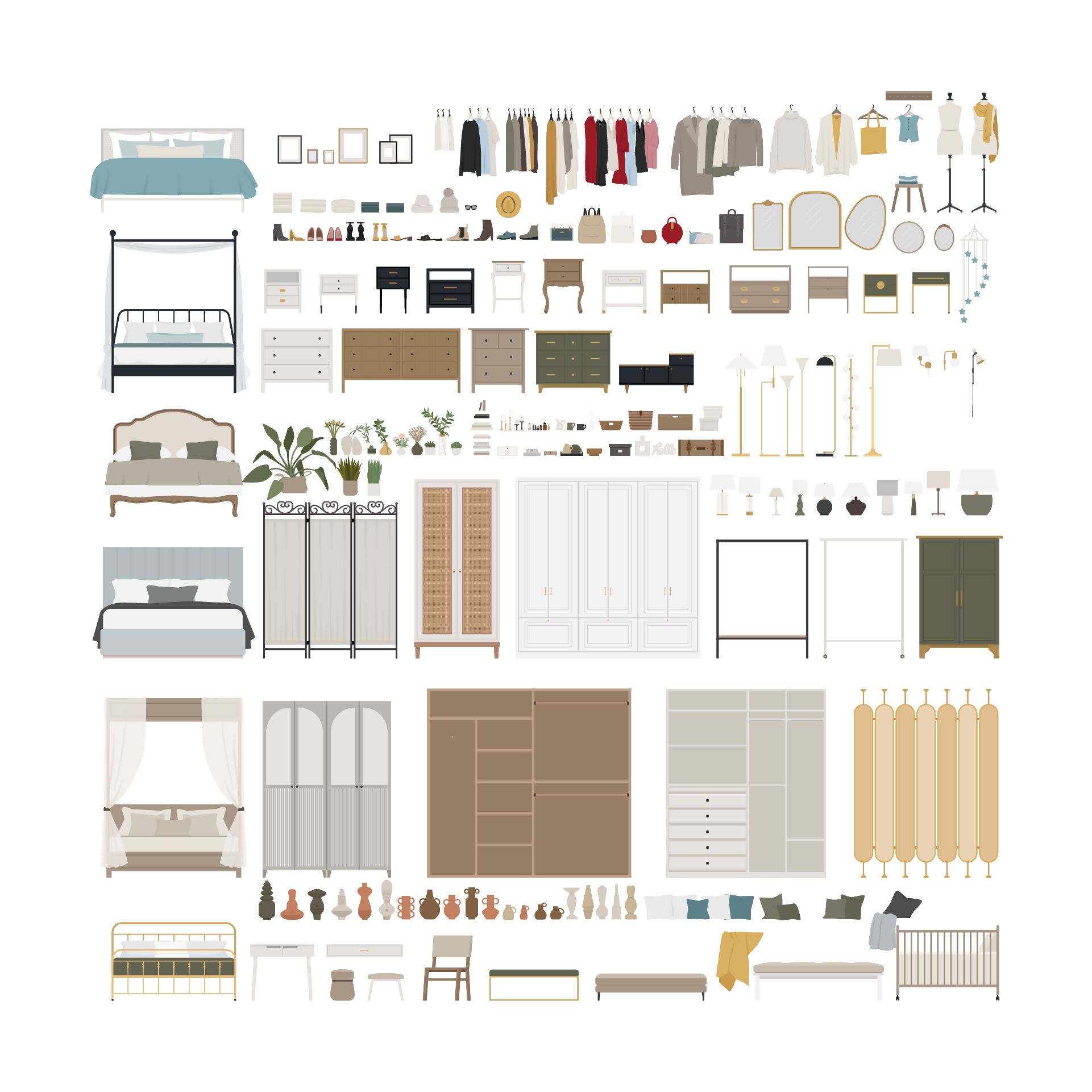Bedroom & Wardrobe Furniture Cutouts Pack — cutout pack for architectural visualisation, preview 2 of 9