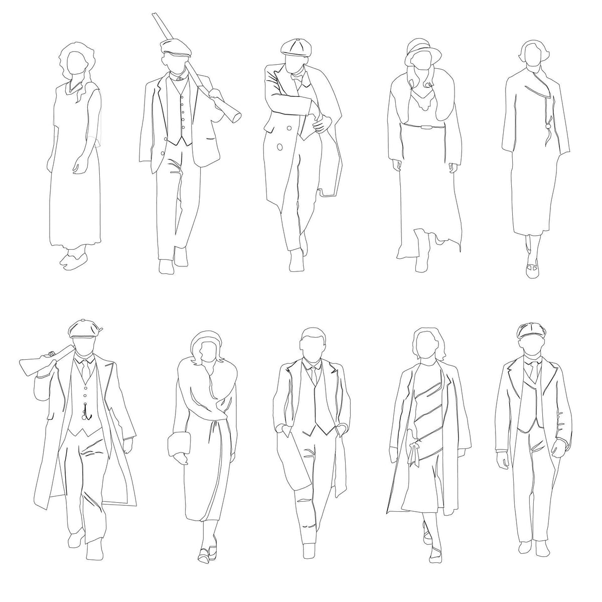 CAD 1920s Gangsters — CAD block set for architectural drawings, preview 1 of 5