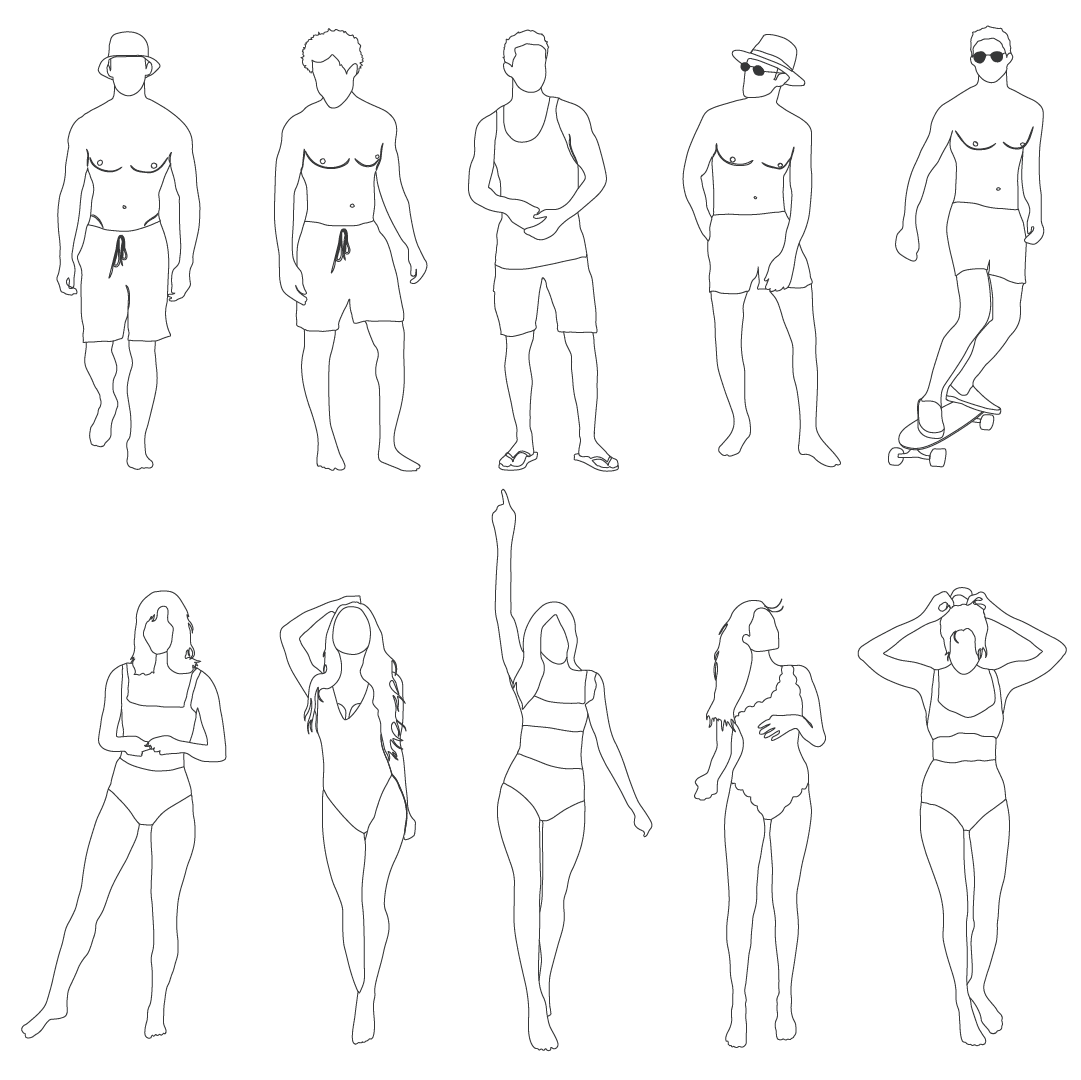 CAD and Vector Summer People — cutout pack for architectural visualisation, preview 3 of 3