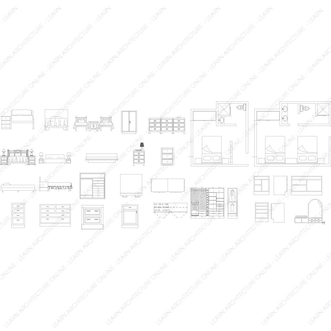 CAD Block Bedroom — CAD block set for architectural drawings, preview 2 of 2