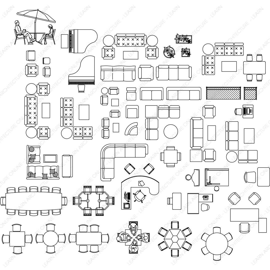 CAD Block Living Room Furnitures — CAD block set for architectural drawings, preview 2 of 2