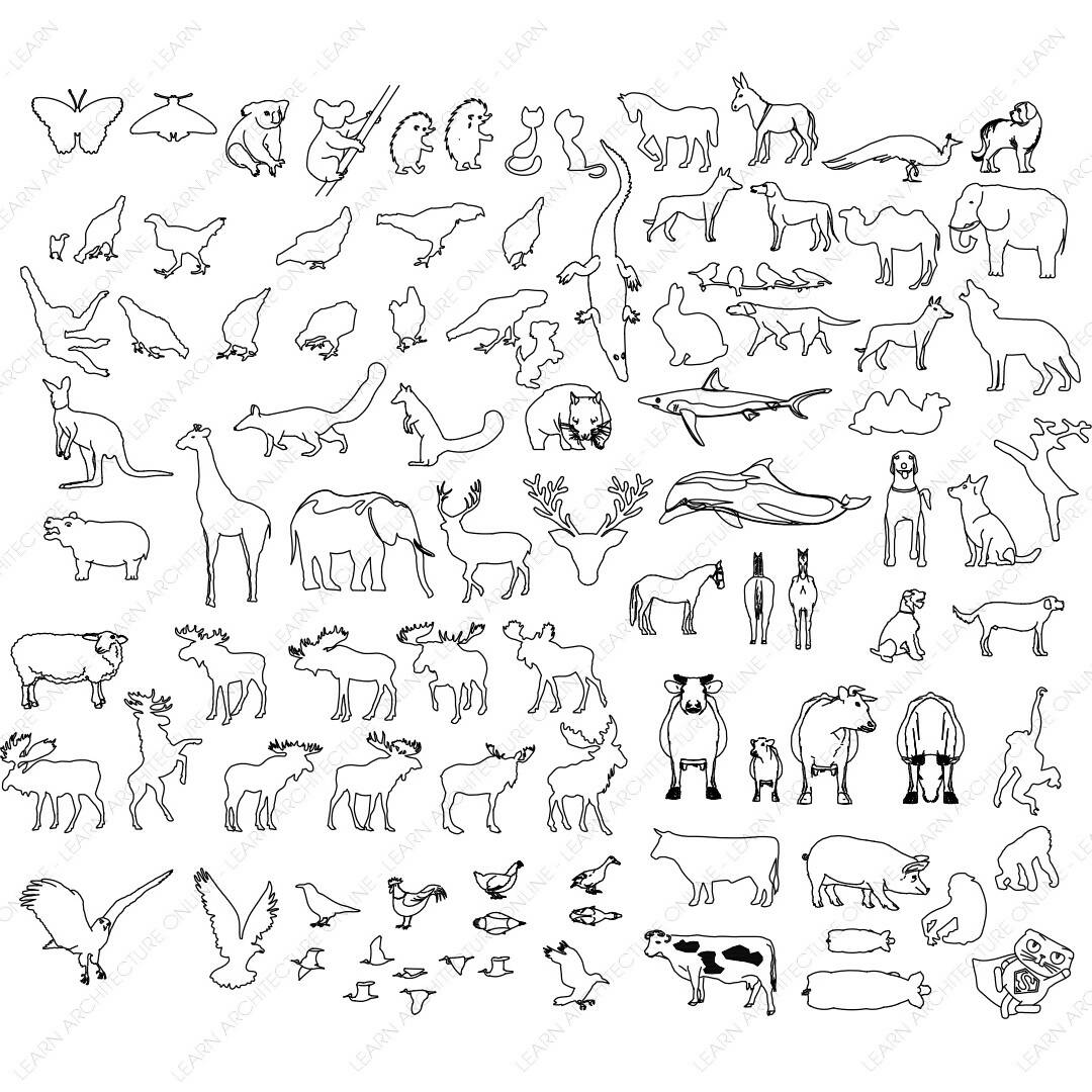CAD Block Mix Animals — CAD block set for architectural drawings, preview 2 of 2