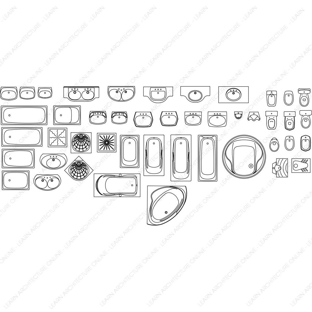 CAD Block Mixed Bathroom — CAD block set for architectural drawings, preview 2 of 2