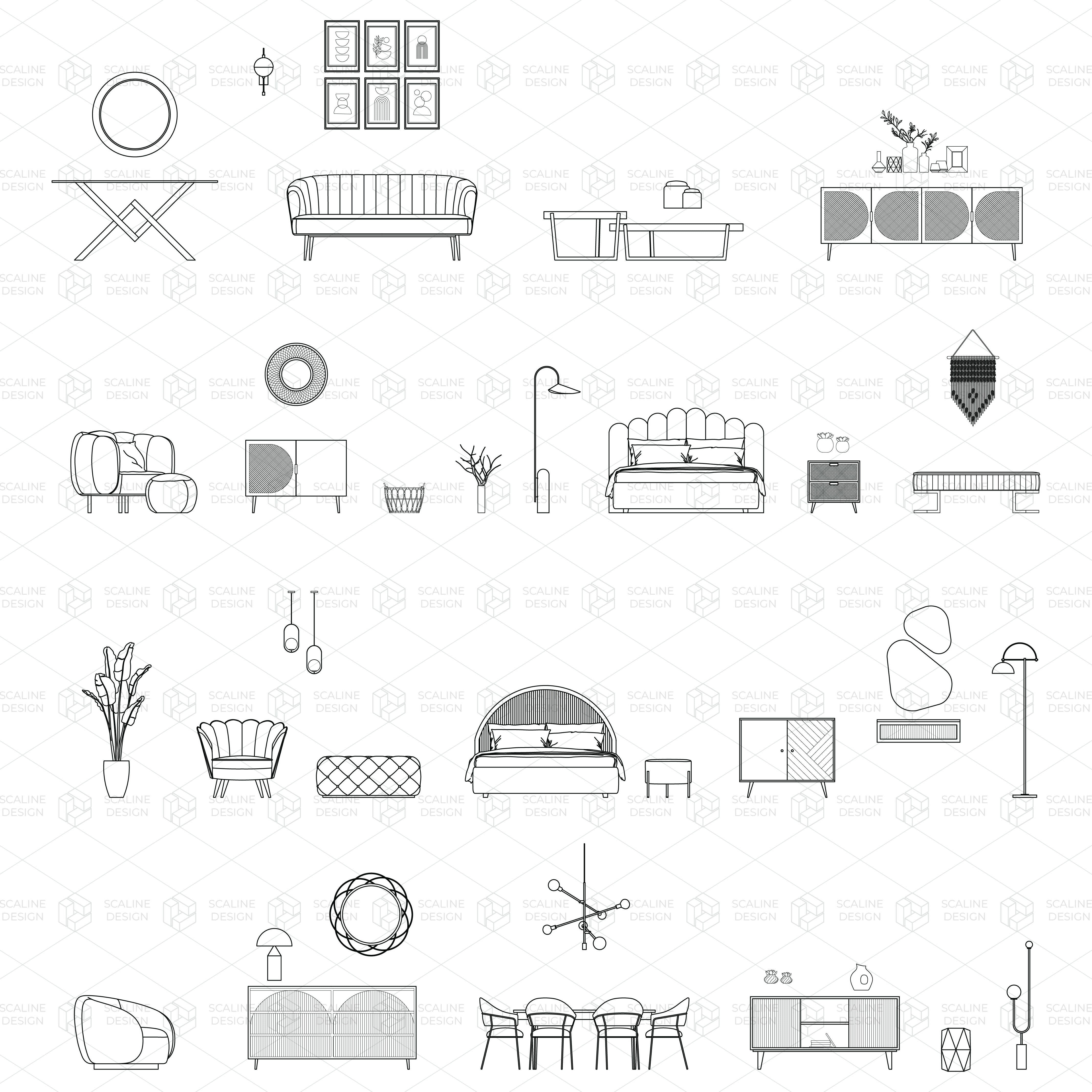 CAD & Vector Bohochic Style Home Decor — CAD block set for architectural drawings, preview 1 of 4