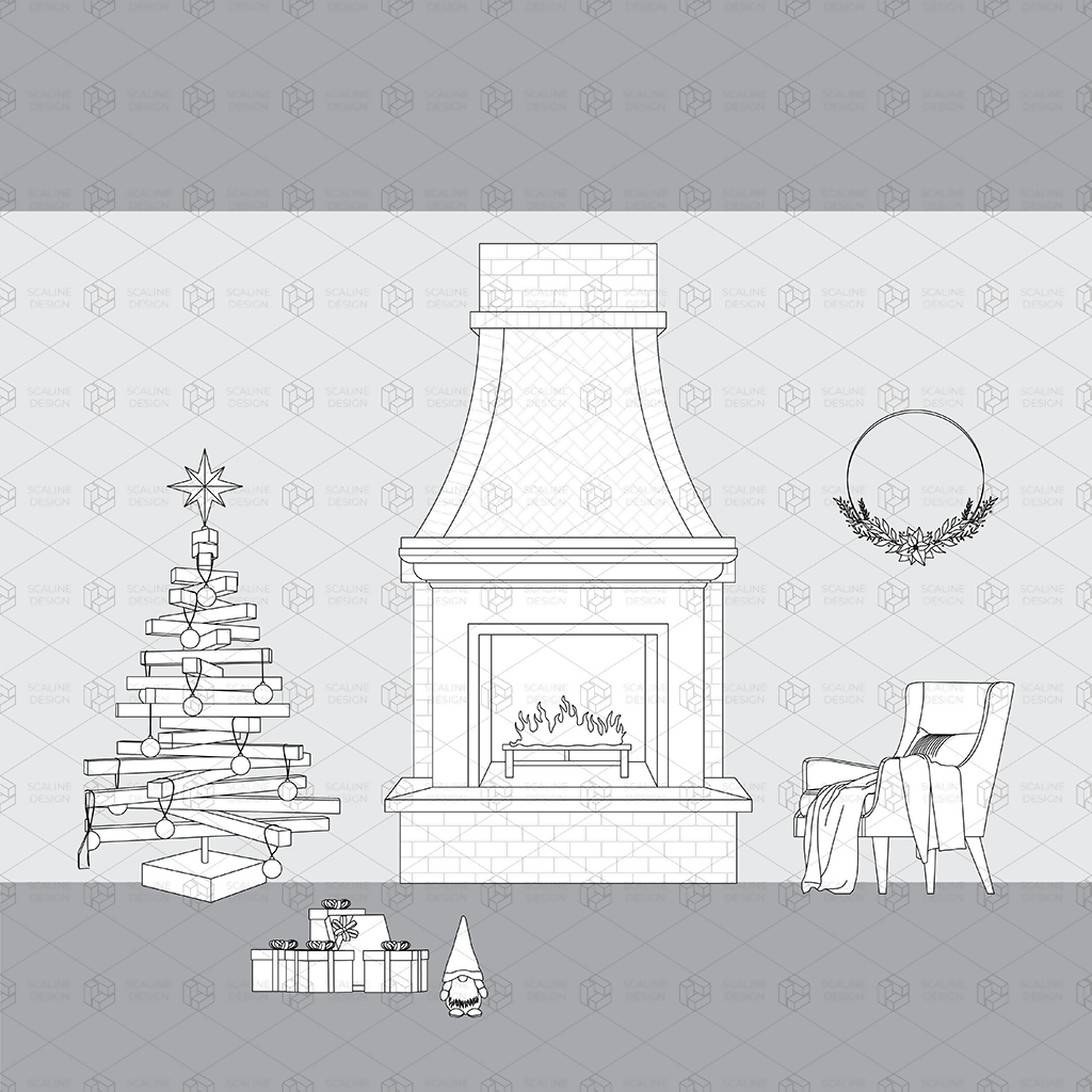 CAD & Vector Christmas Minimalist Furniture and Decoration (Elevation) — CAD block set, preview 2 of 4