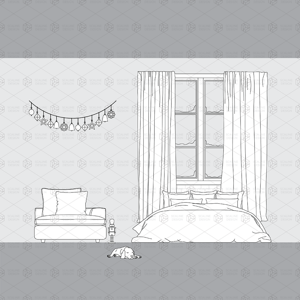 CAD & Vector Christmas Minimalist Furniture and Decoration (Elevation) — CAD block set, preview 4 of 4