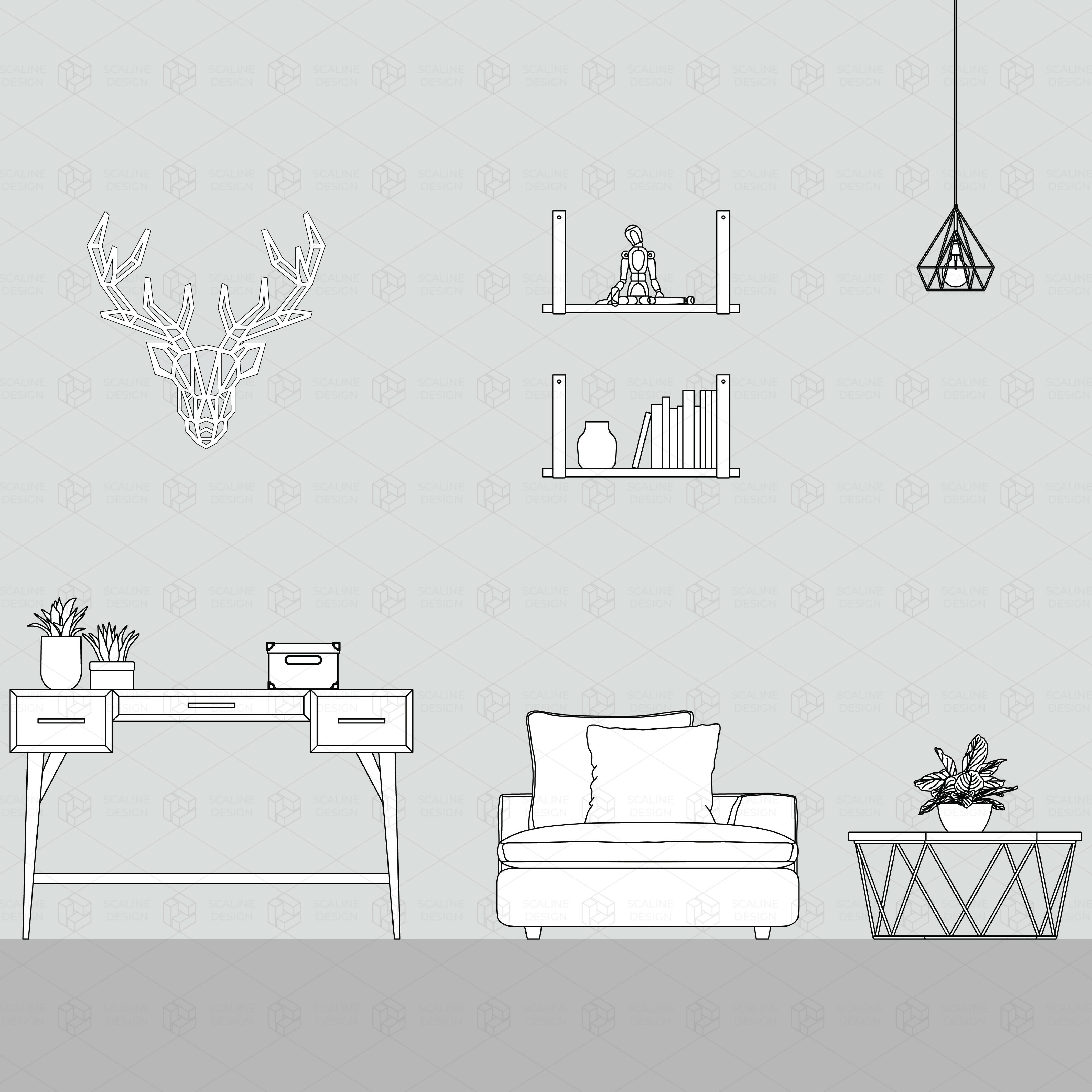 CAD & Vector Industrial Style Home Decor — CAD block set for architectural drawings, preview 4 of 5