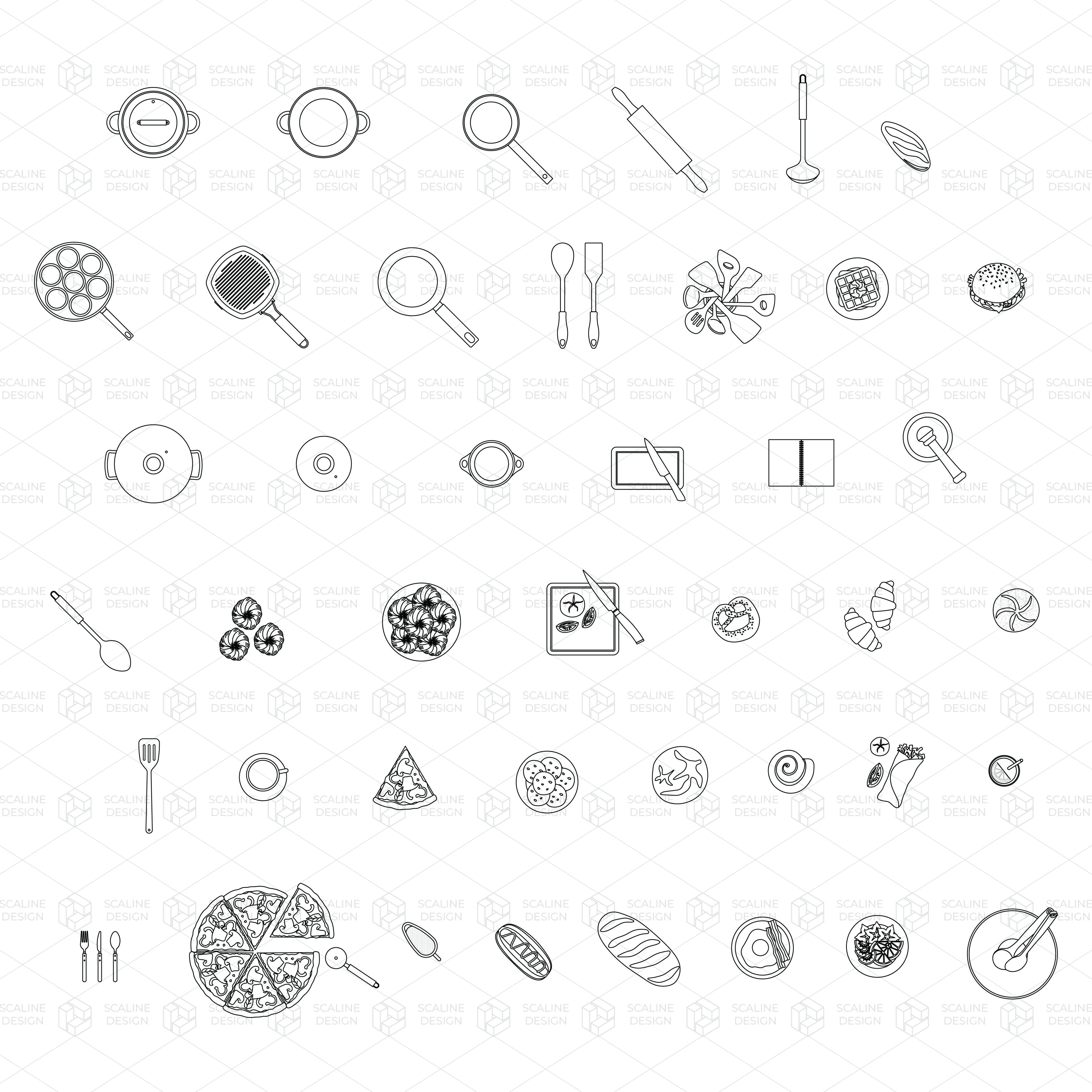 CAD & Vector Kitchen and Food — CAD block set for architectural drawings, preview 1 of 3