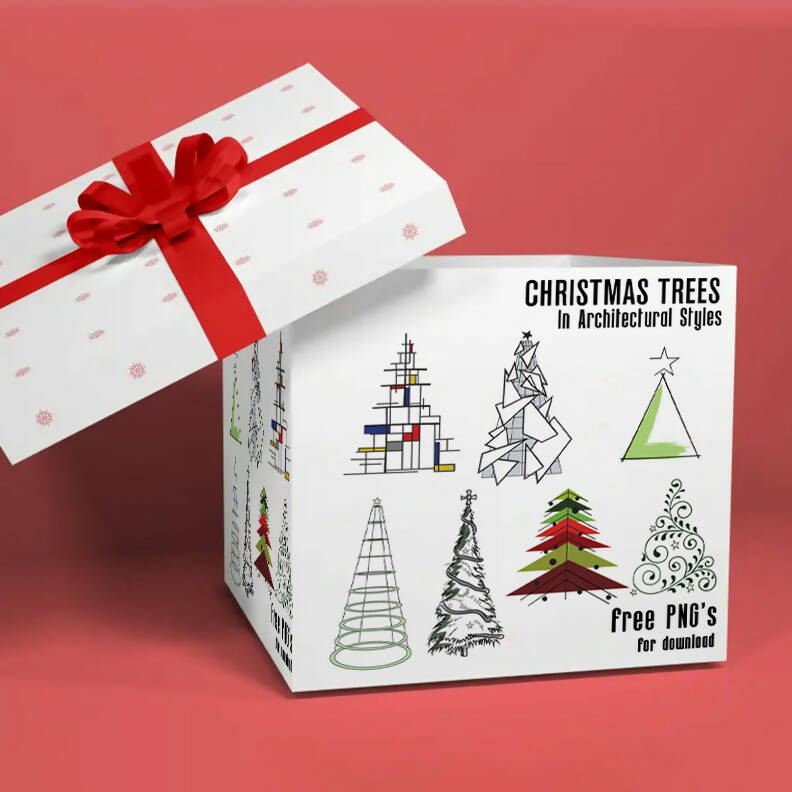 Christmas Trees in Architectural Styles — cutout pack for architectural visualisation
