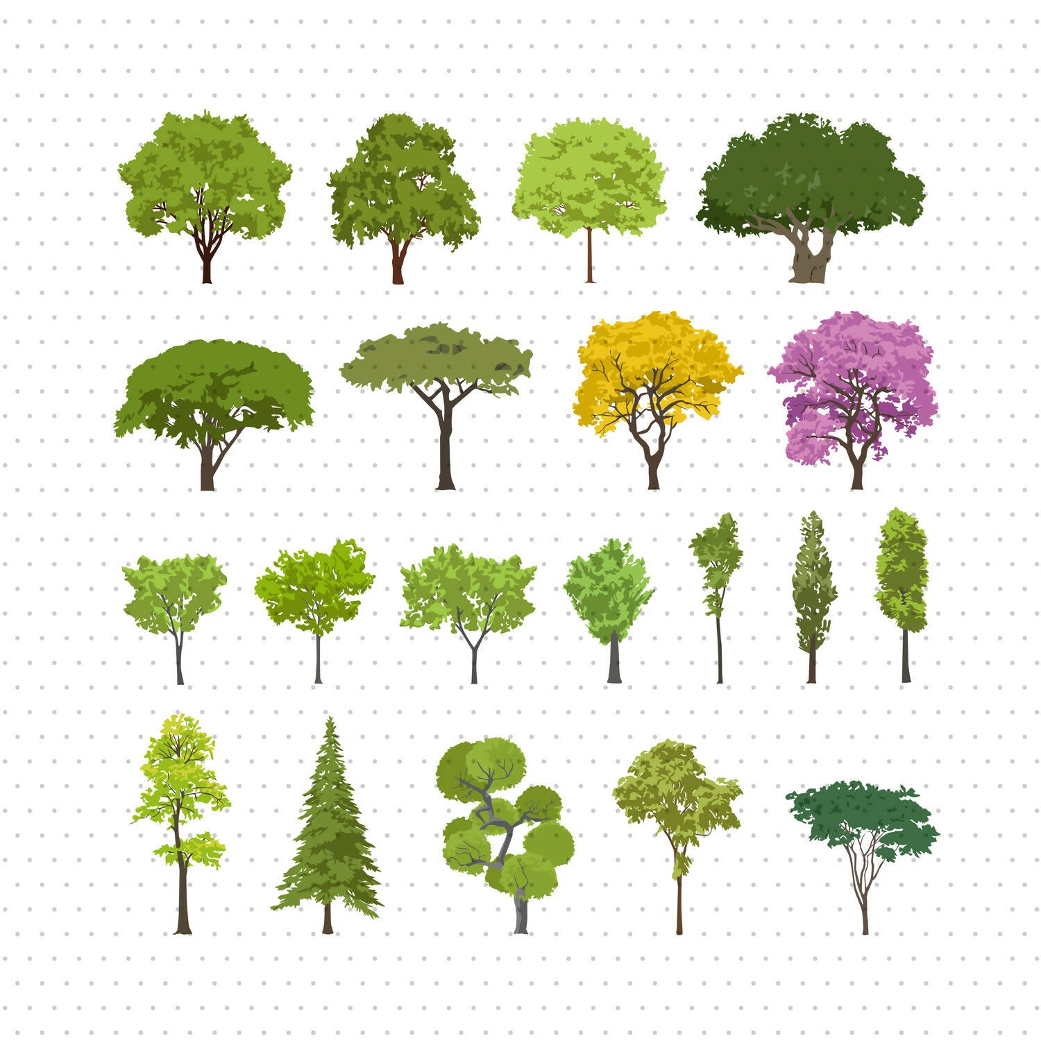 Common Trees Pack (20 Figures) — cutout pack for architectural visualisation, preview 1 of 5