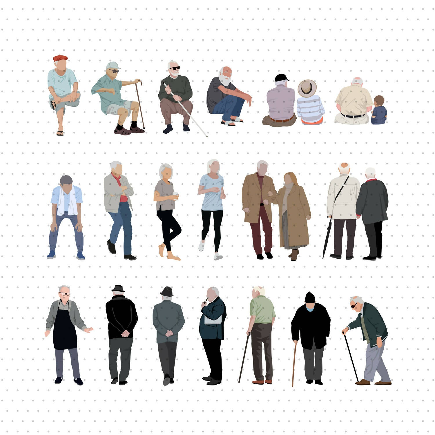 Elderly People Pack (23 Vectors & PNGs) — cutout pack for architectural visualisation, preview 1 of 5