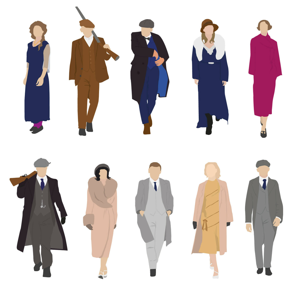 Flat Vector 1920s Gangsters — cutout pack for architectural visualisation, preview 1 of 5