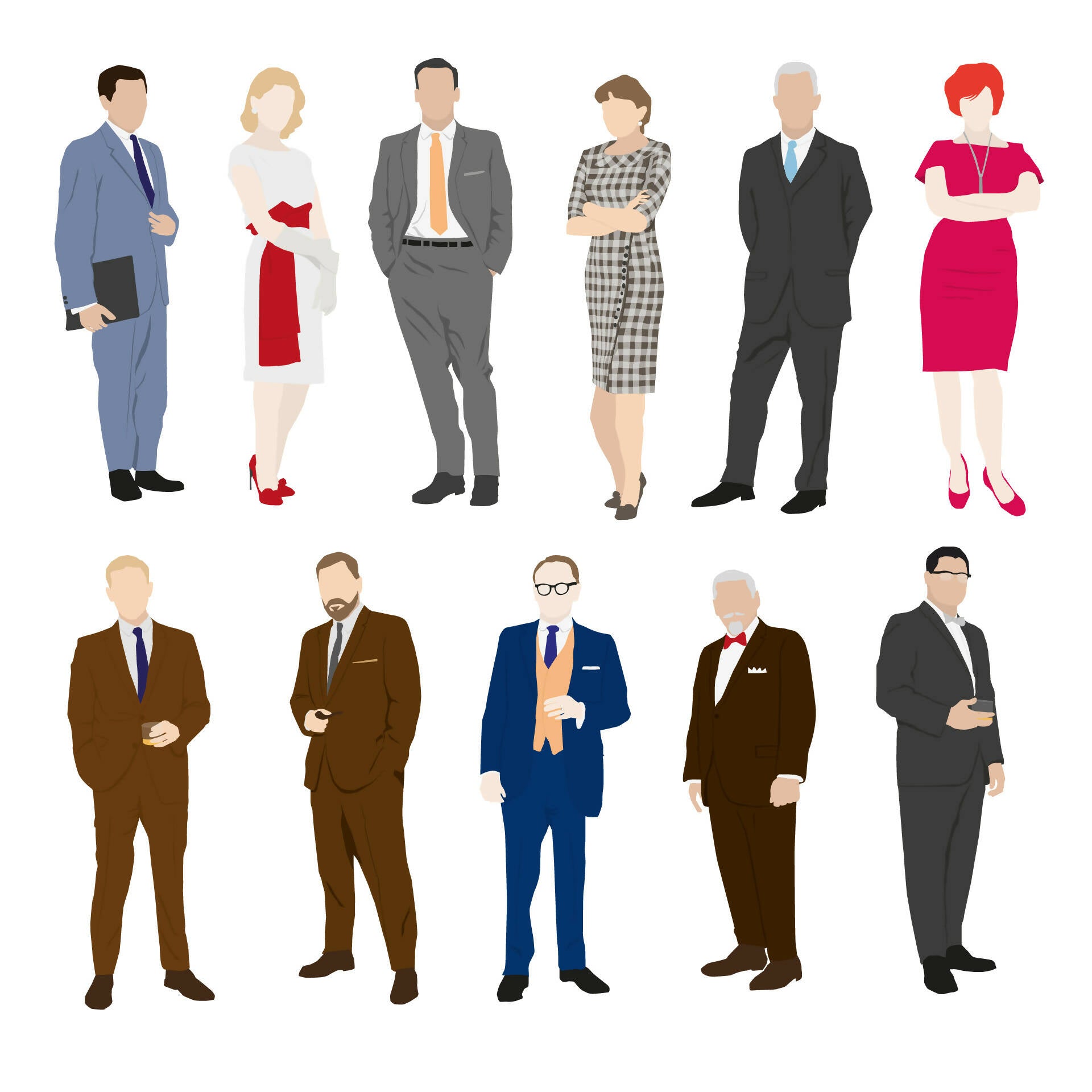 Flat Vector 1950s Ad Men — cutout pack for architectural visualisation, preview 1 of 5