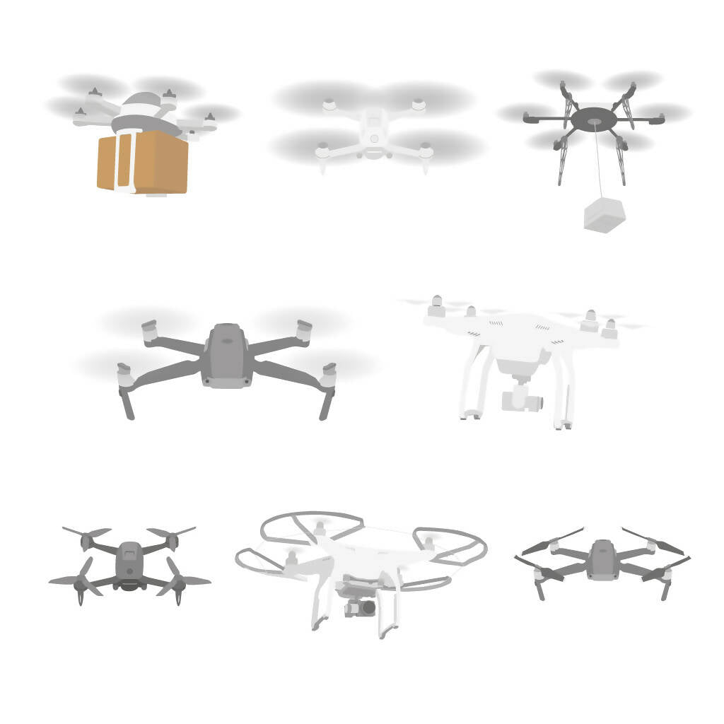 Flat Vector Drones — cutout pack for architectural visualisation, preview 1 of 2
