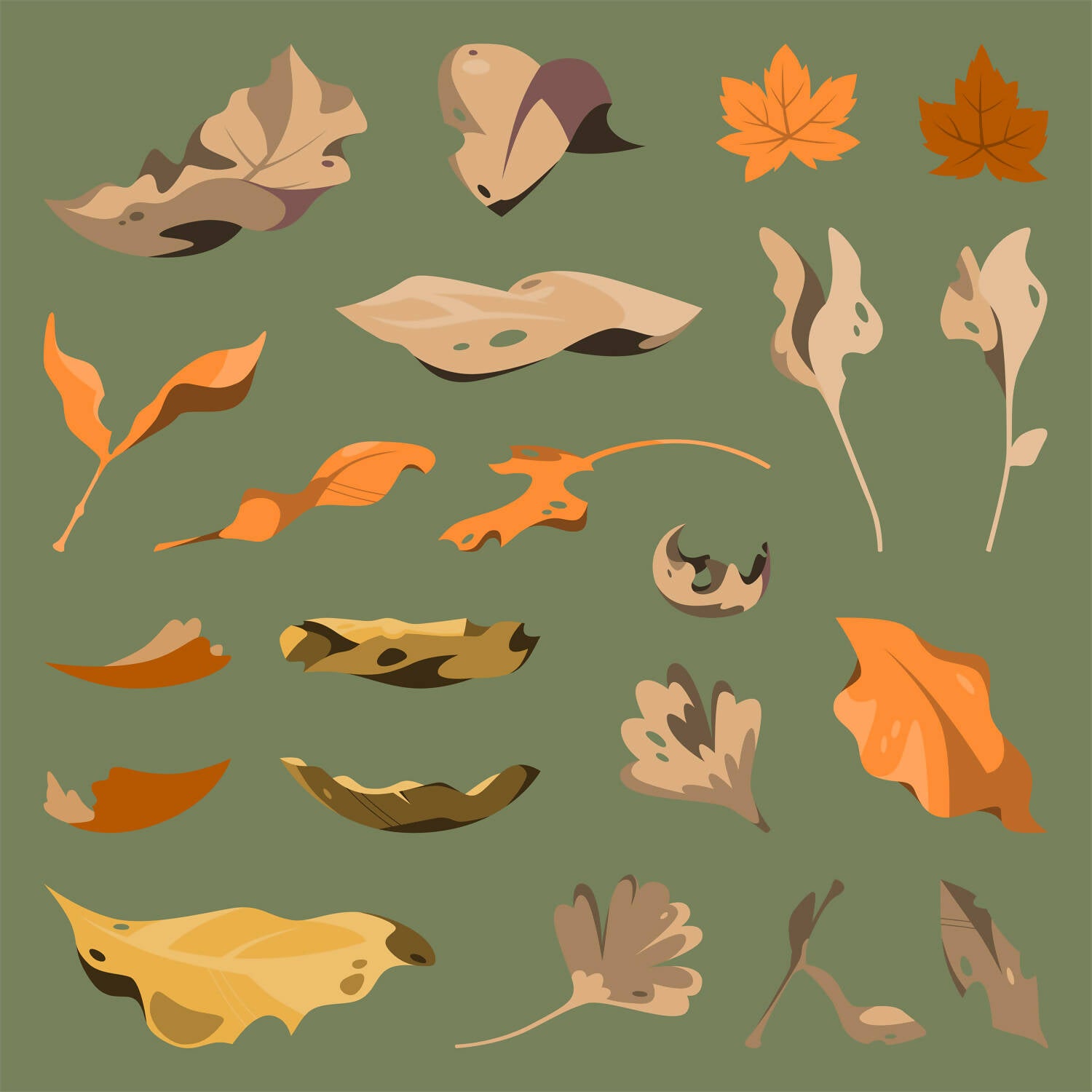 Flat Vector Dry Leaves — cutout pack for architectural visualisation