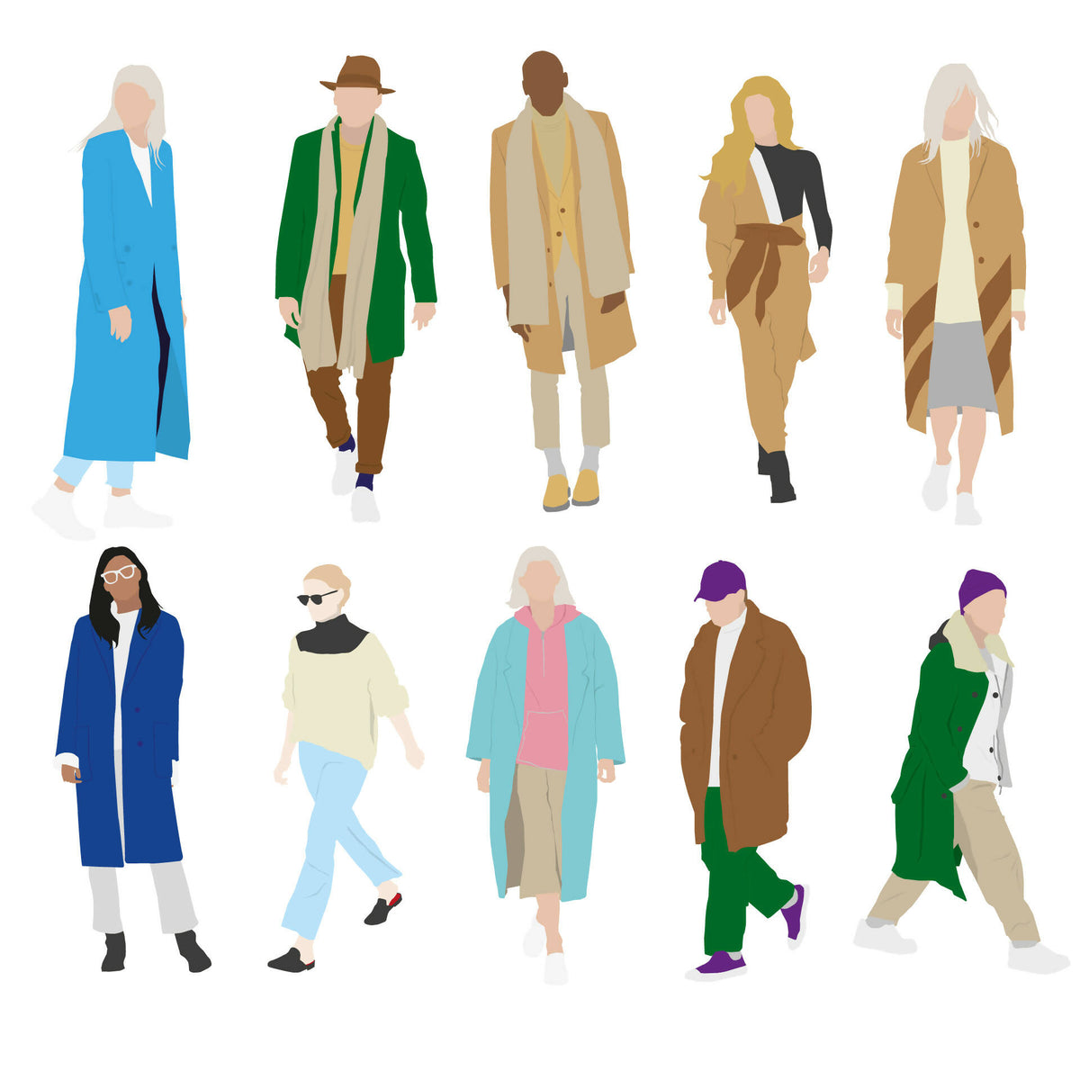 Flat Vector Fall Streetwear People — cutout pack for architectural visualisation, preview 1 of 5
