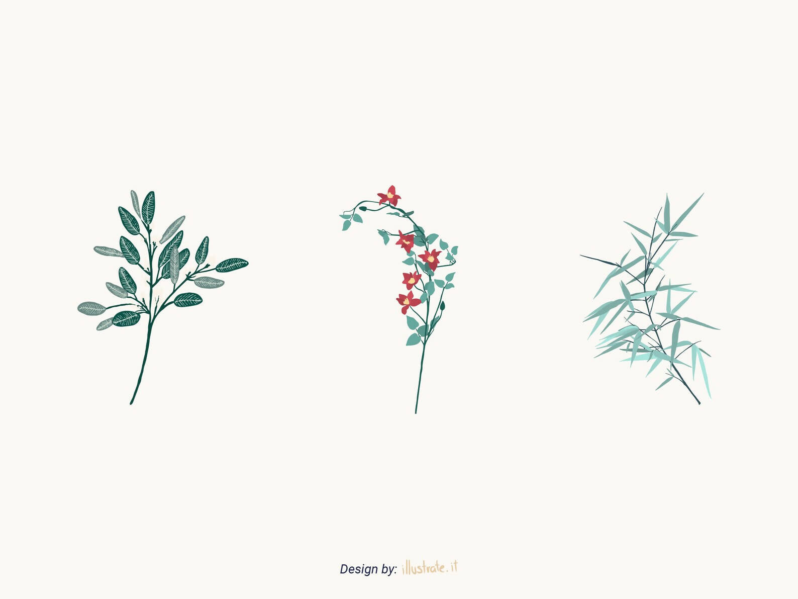 Flat Vector Flower And Leaves Pack — cutout pack for architectural visualisation, preview 2 of 4