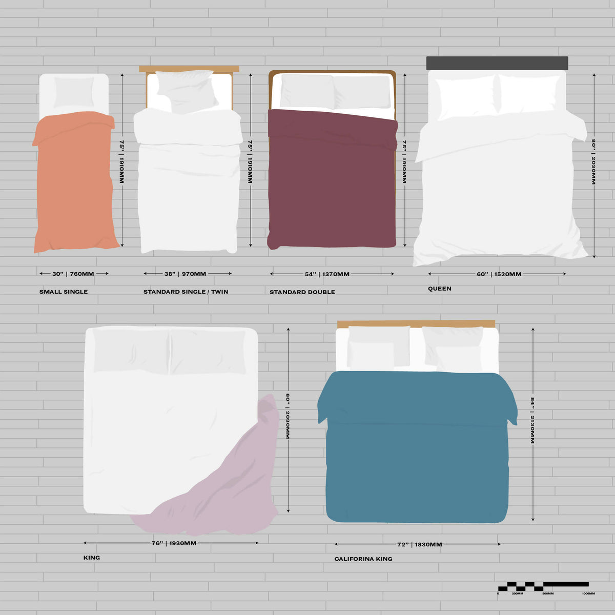 Flat Vector Mattress Sizes — cutout pack for architectural visualisation, preview 1 of 2